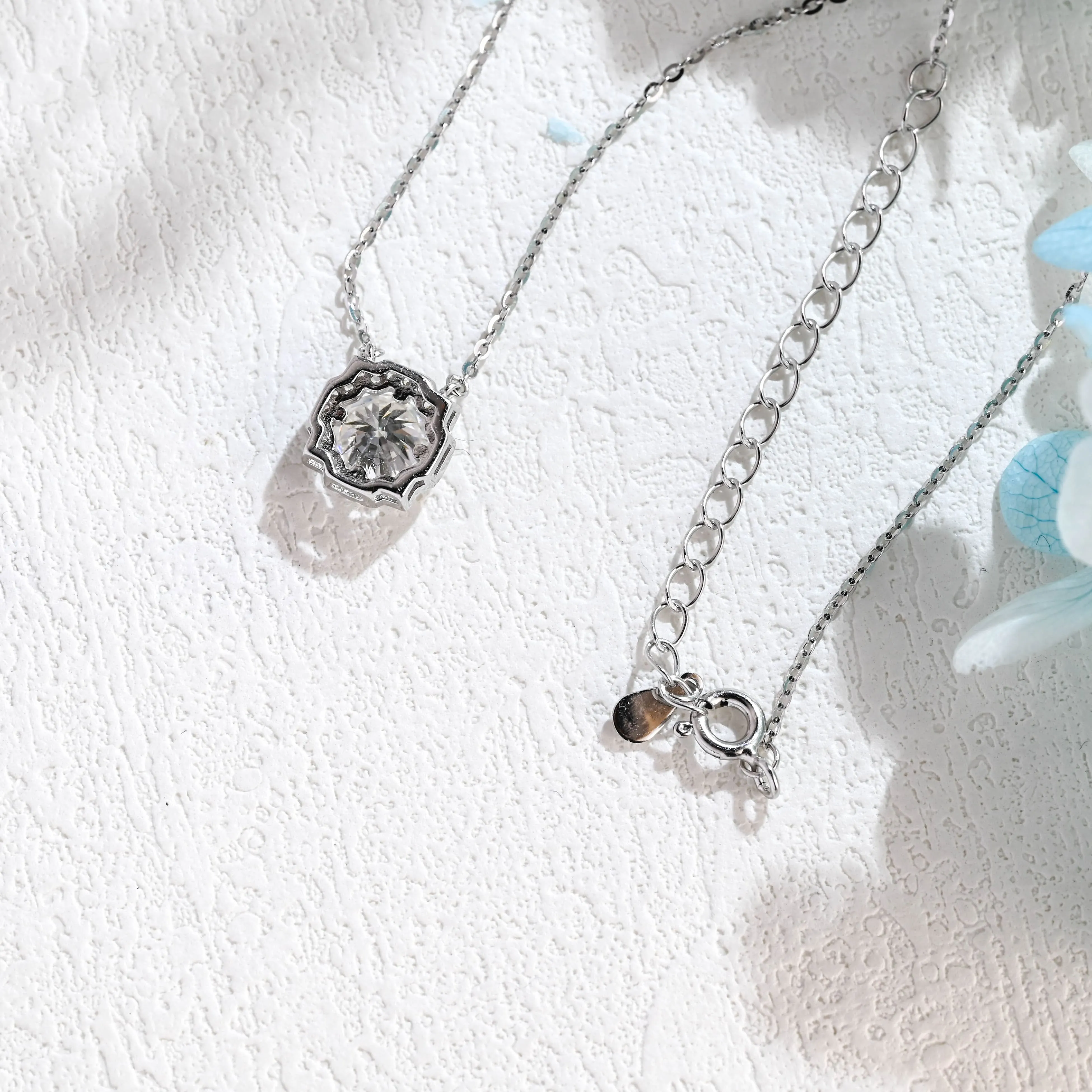 Solid Gold Round Cut Moissanite Pendant, Snowflake Necklace sold by Causyou product image thumbnail 5