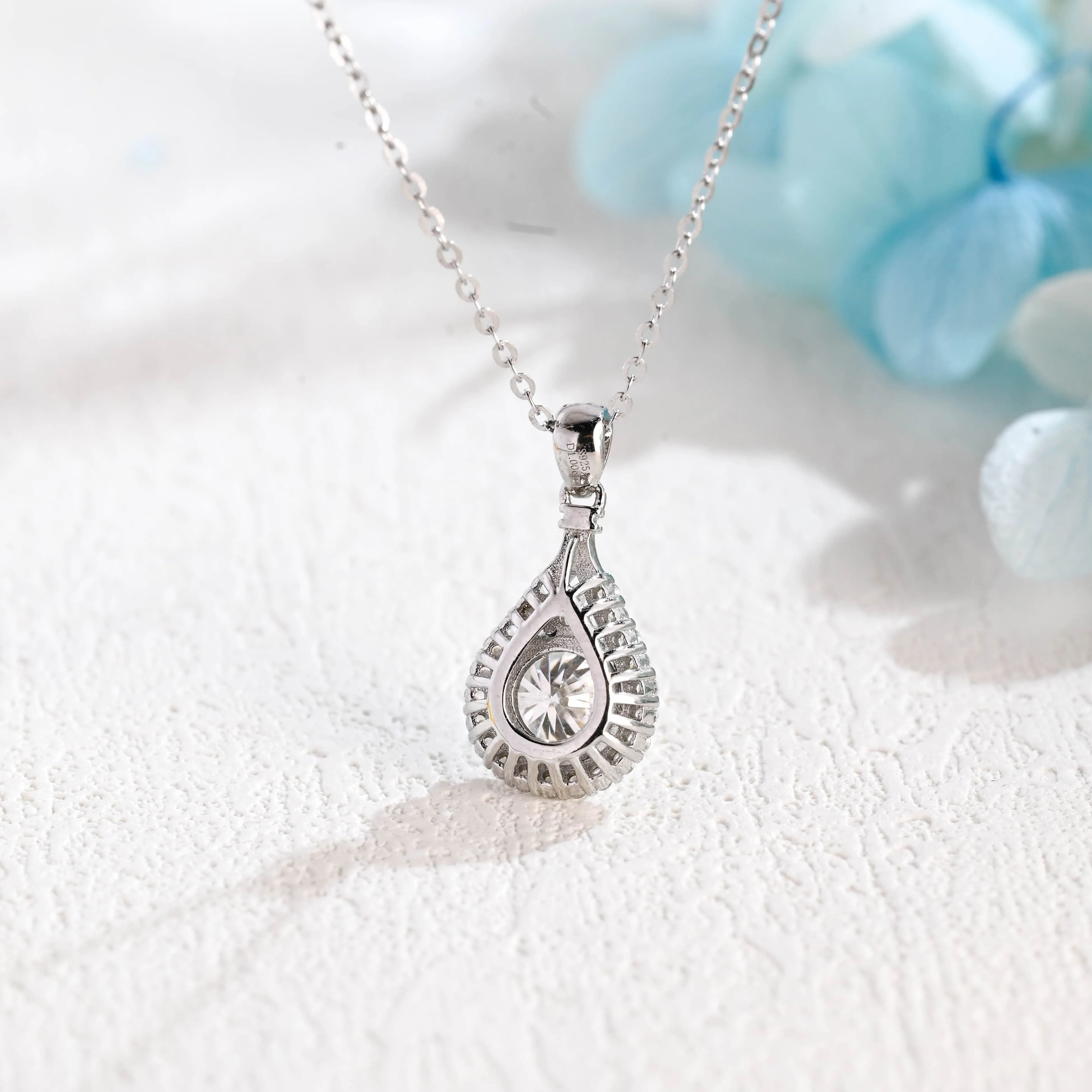 Solid Gold Round Cut Moissanite Pendant, Tear Drop Necklace sold by Causyou product image thumbnail 5