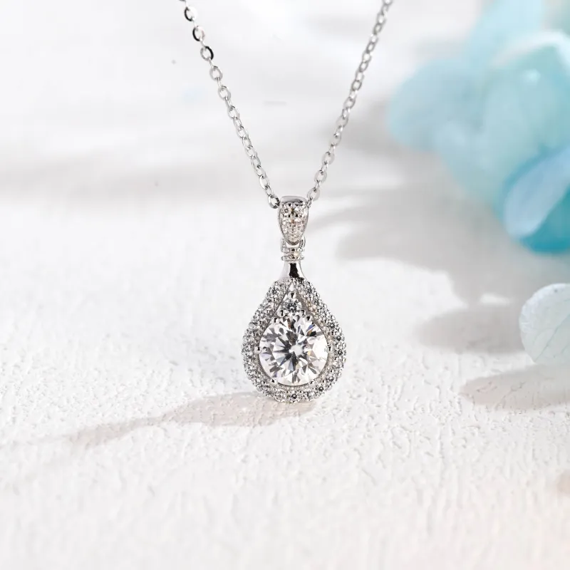 Solid Gold Round Cut Moissanite Pendant, Tear Drop Necklace made by Causyou