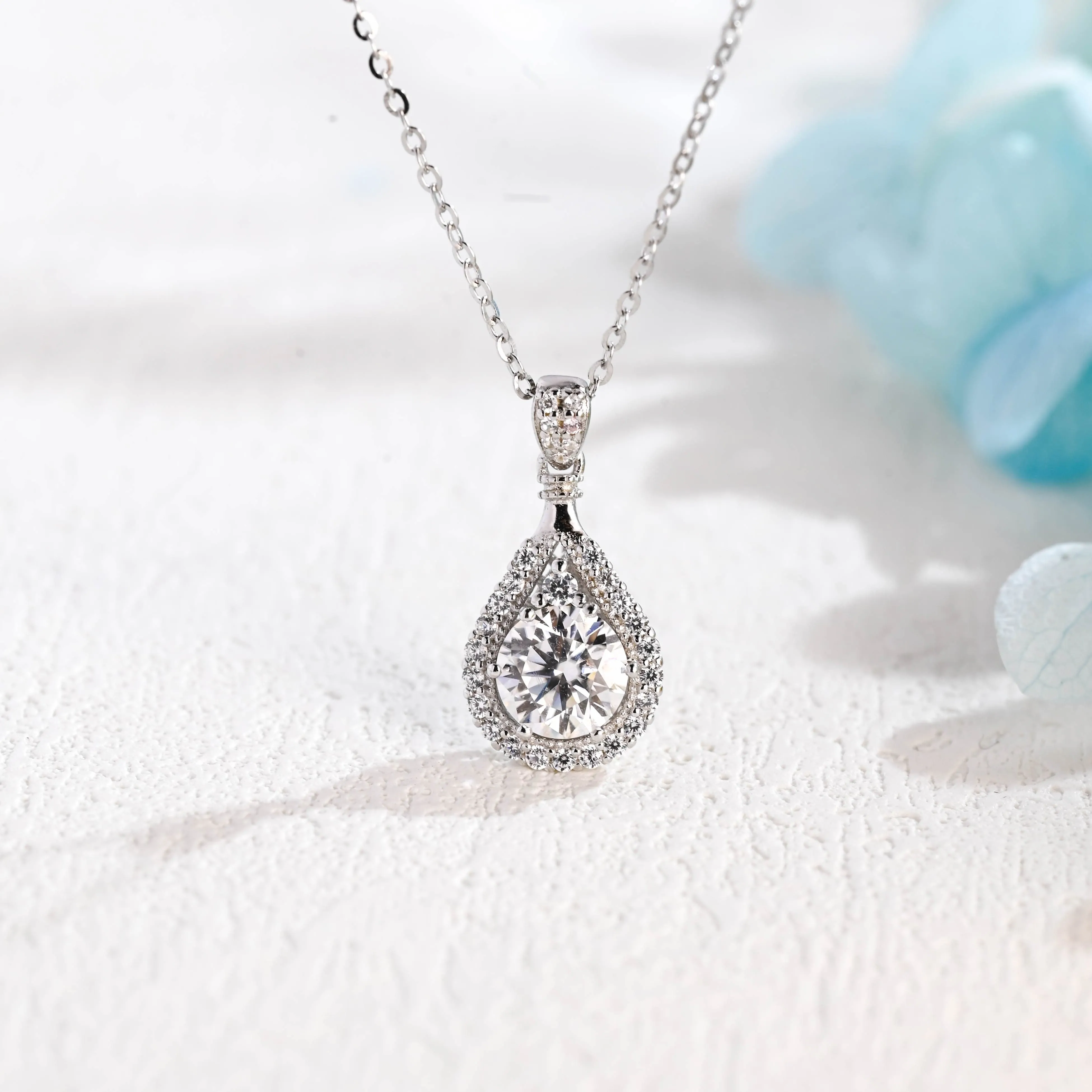 Solid Gold Round Cut Moissanite Pendant, Tear Drop Necklace sold by Causyou