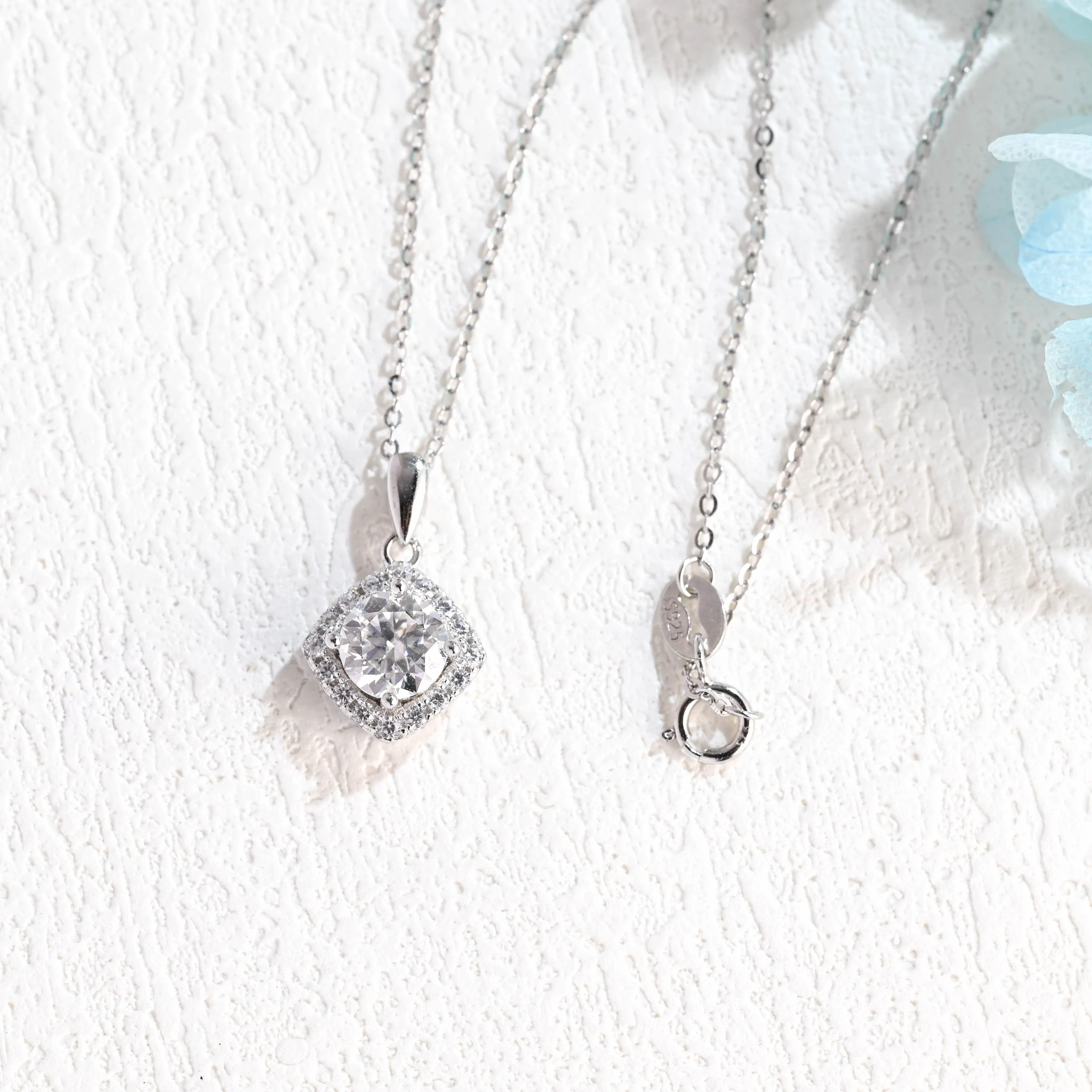 Solid Gold Vintage Style Halo Round Cut Moissanite Pendant sold by Causyou