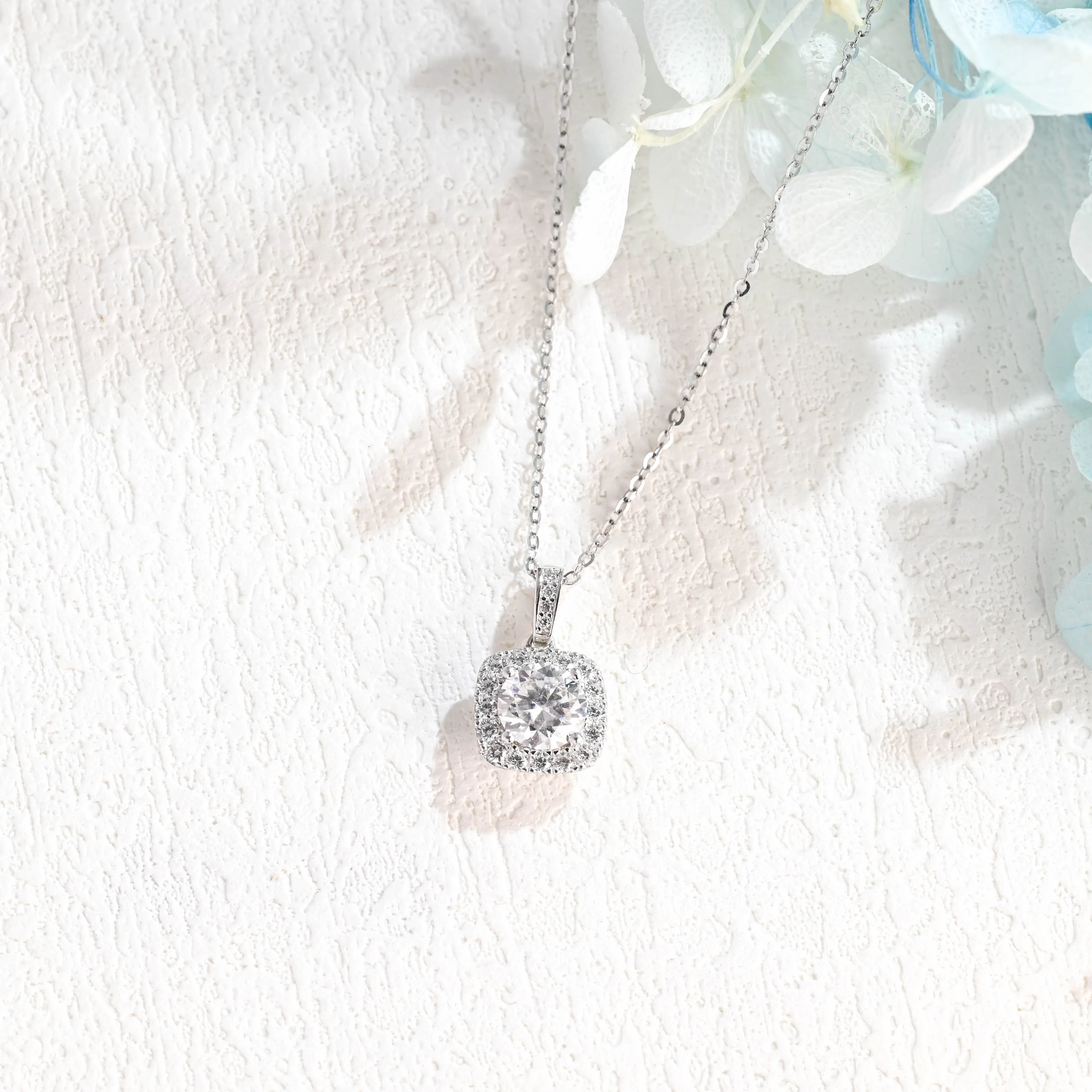 Solid Gold Halo Round Cut Moissanite Pendant sold by Causyou