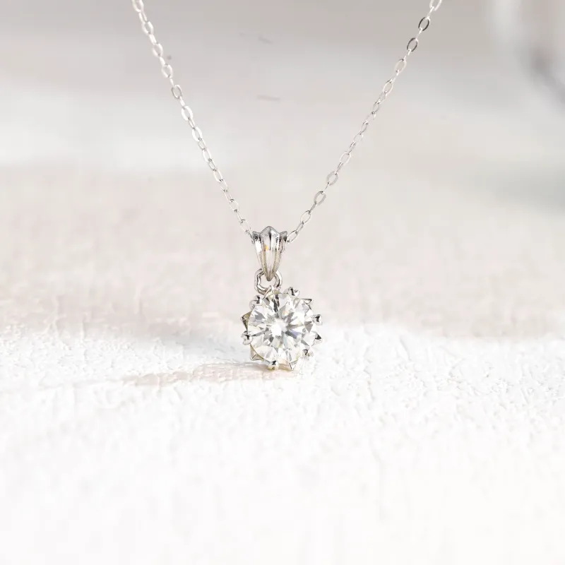 Solid Gold Floral Round Cut Moissanite Pendant made by Causyou