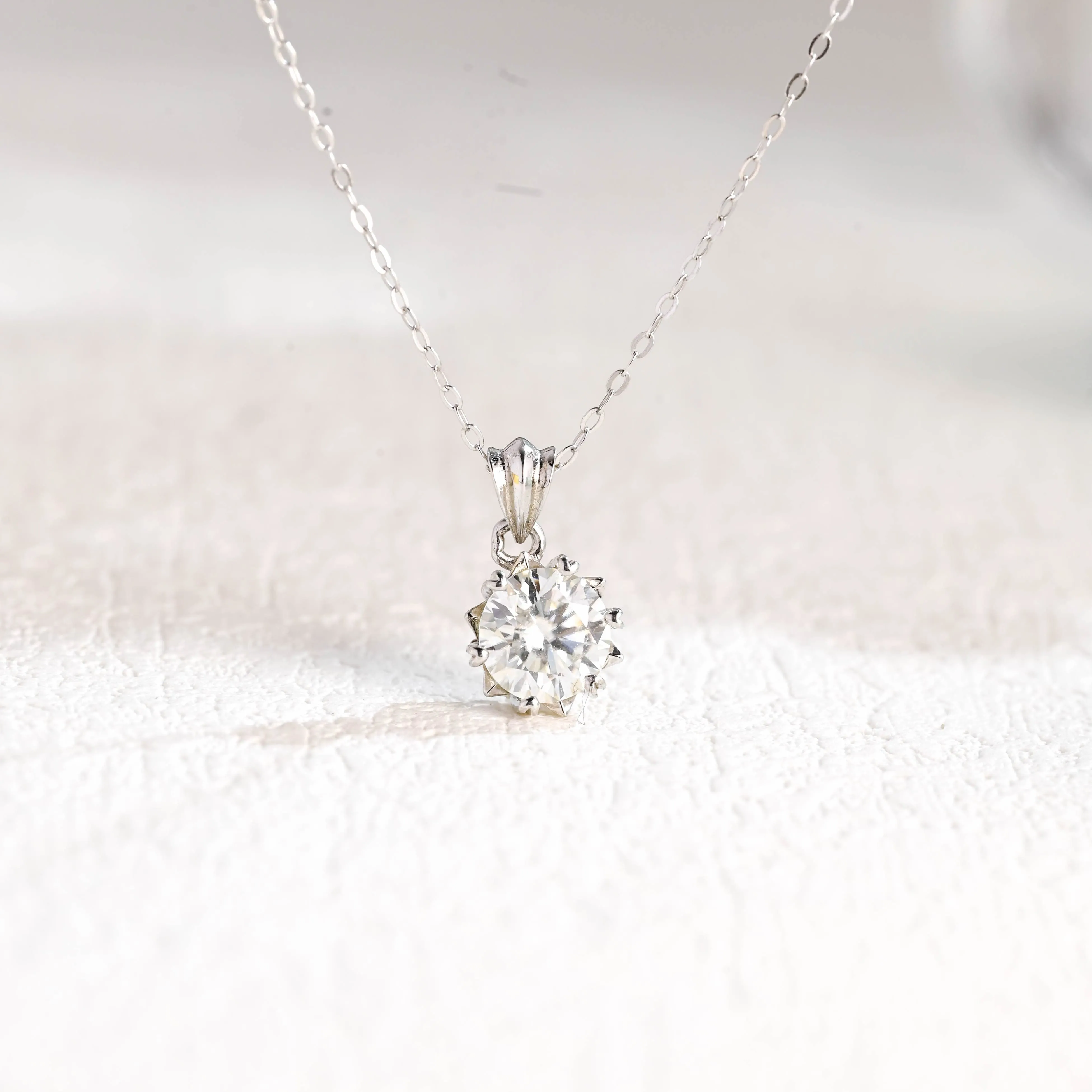 Solid Gold Floral Round Cut Moissanite Pendant sold by Causyou