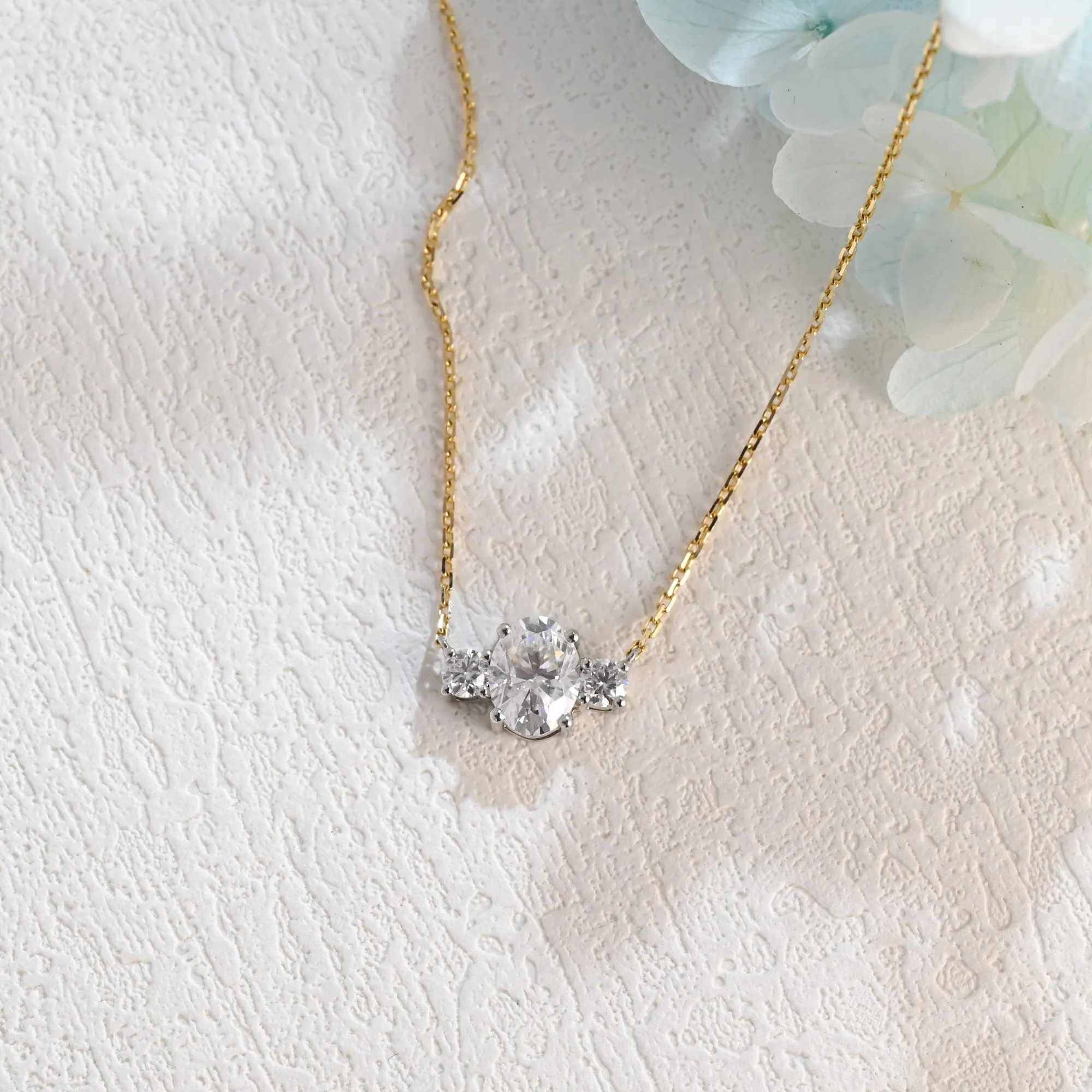 Solid Gold Three Stone Oval Cut Moissanite Pendant sold by Causyou product image thumbnail 5
