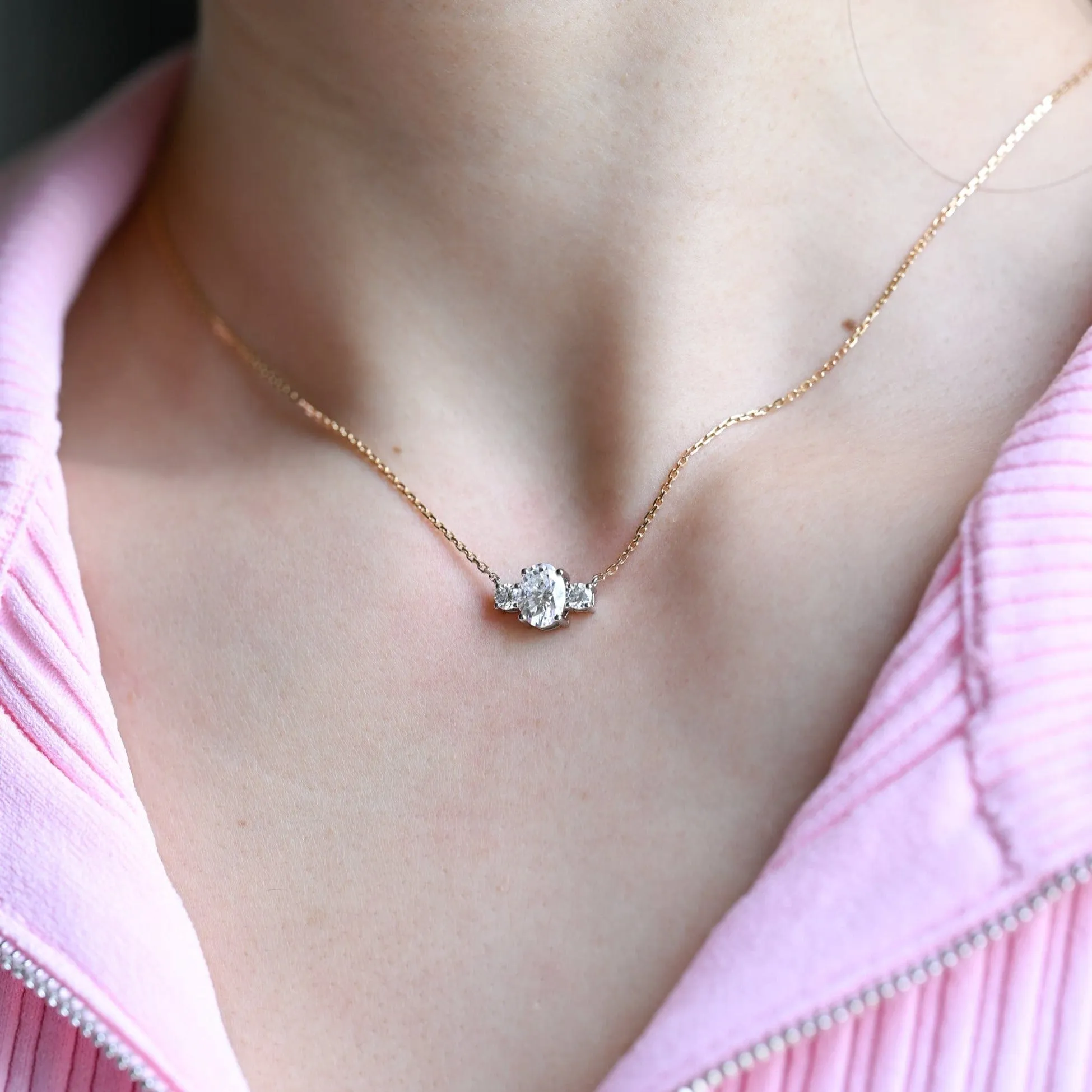 Solid Gold Three Stone Oval Cut Moissanite Pendant sold by Causyou product image thumbnail 2