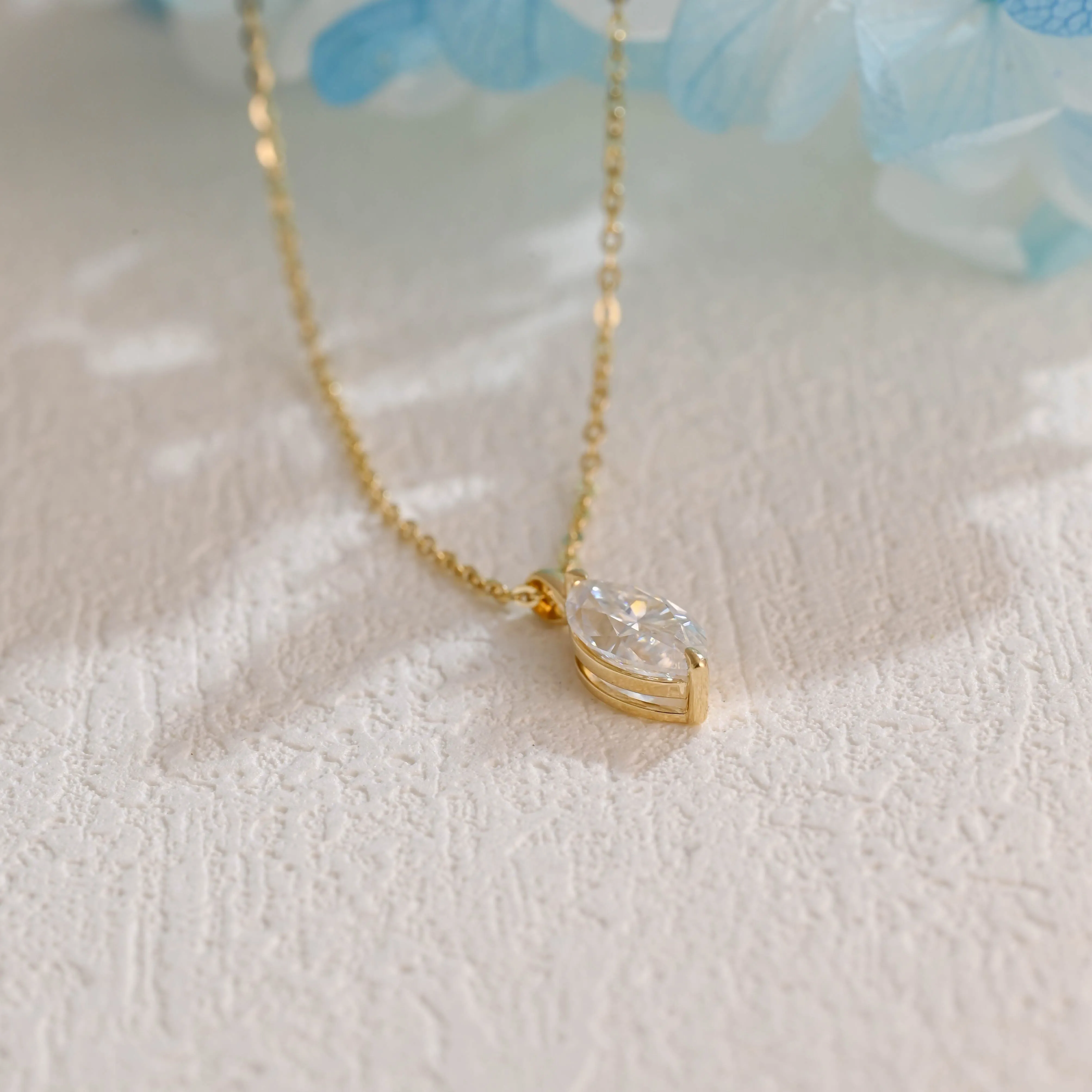 Solid Gold Solitaire Marquise Cut Moissanite Pendant sold by Causyou product image thumbnail 4