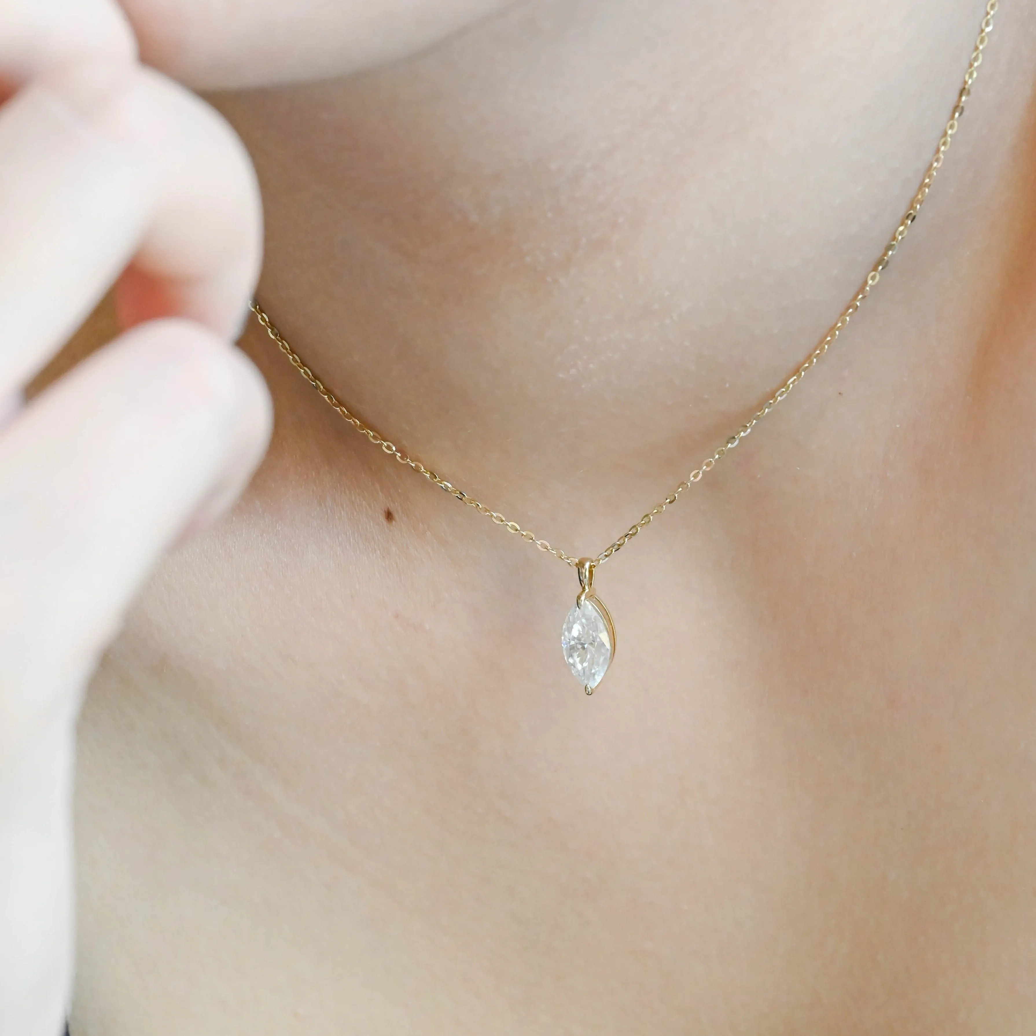 Solid Gold Solitaire Marquise Cut Moissanite Pendant sold by Causyou product image thumbnail 3
