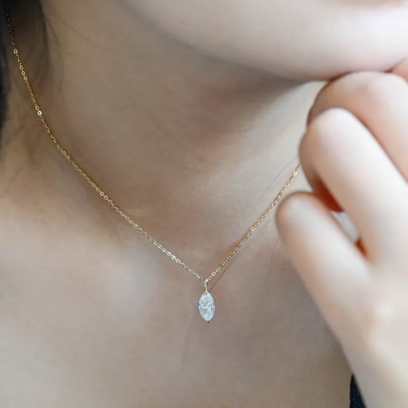 Solid Gold Solitaire Marquise Cut Moissanite Pendant made by Causyou