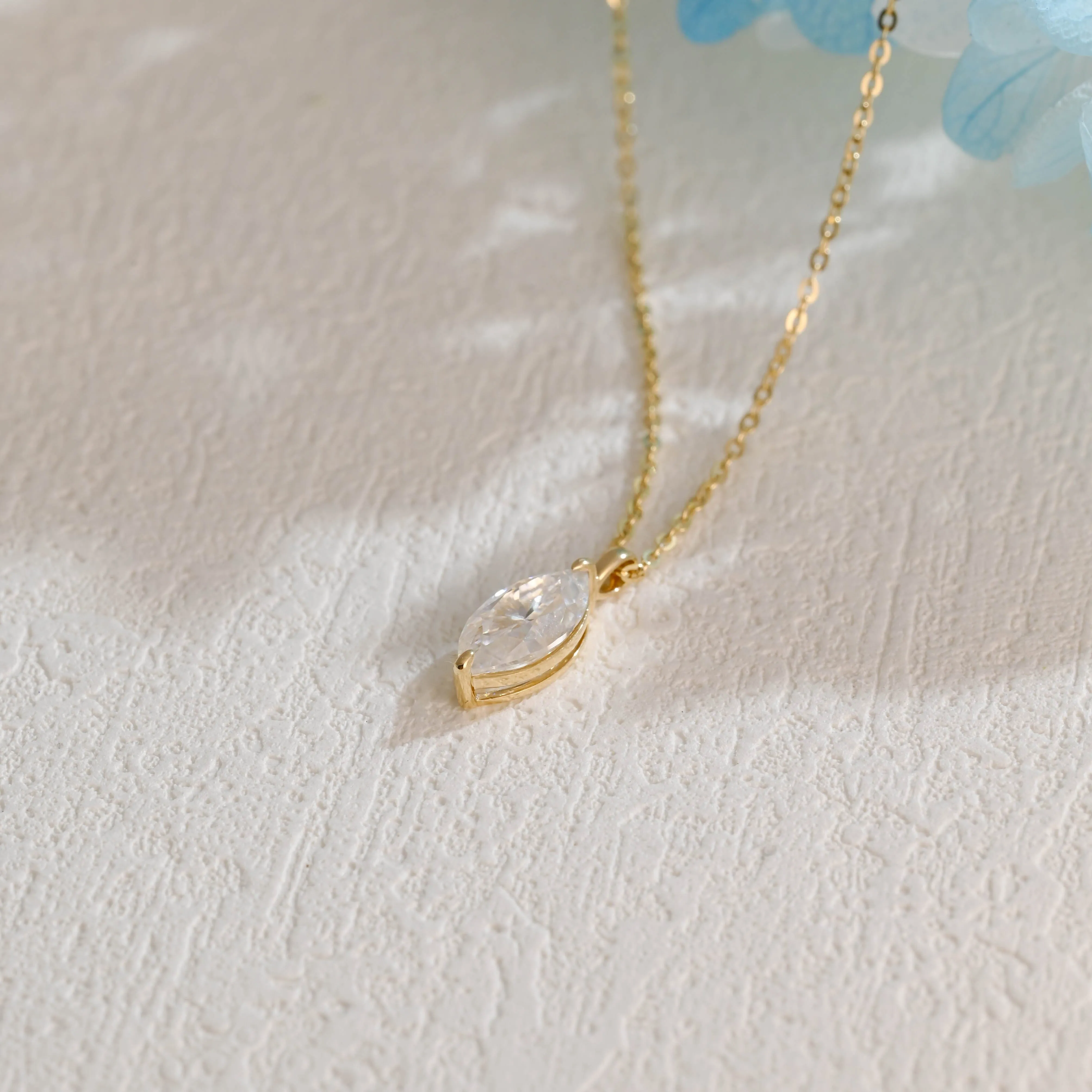 Solid Gold Solitaire Marquise Cut Moissanite Pendant sold by Causyou product image thumbnail 5