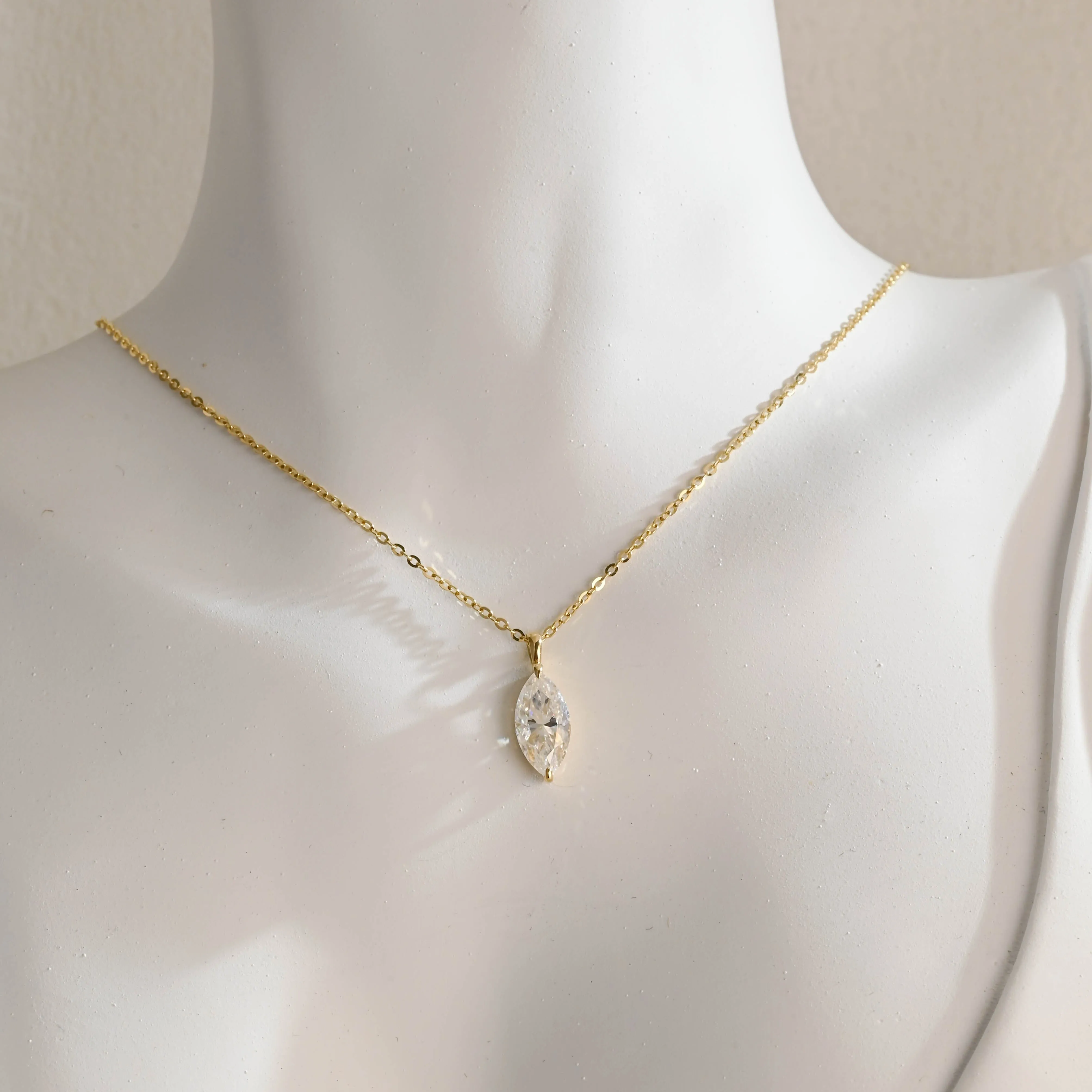 Solid Gold Solitaire Marquise Cut Moissanite Pendant sold by Causyou product image thumbnail 2