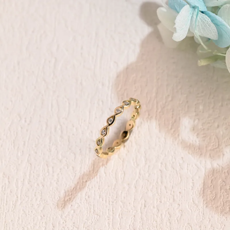 Solid Gold Full Eternity Round Cut Moissanite Wedding Band made by Causyou