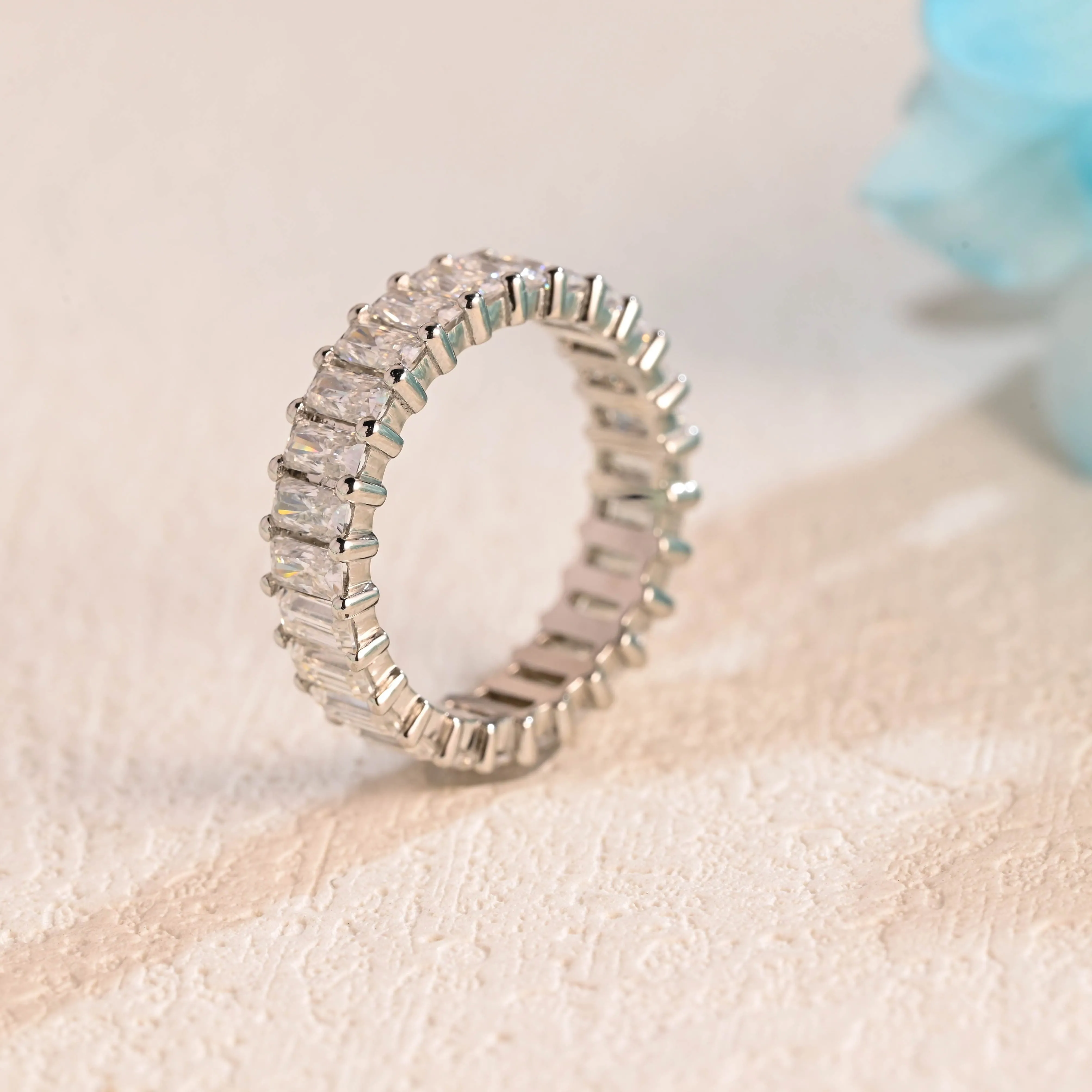 Solid Gold 2*4mm Radiant & Baguete Cut Moissanite Wedding Ring, Full Eternity sold by Causyou product image thumbnail 5