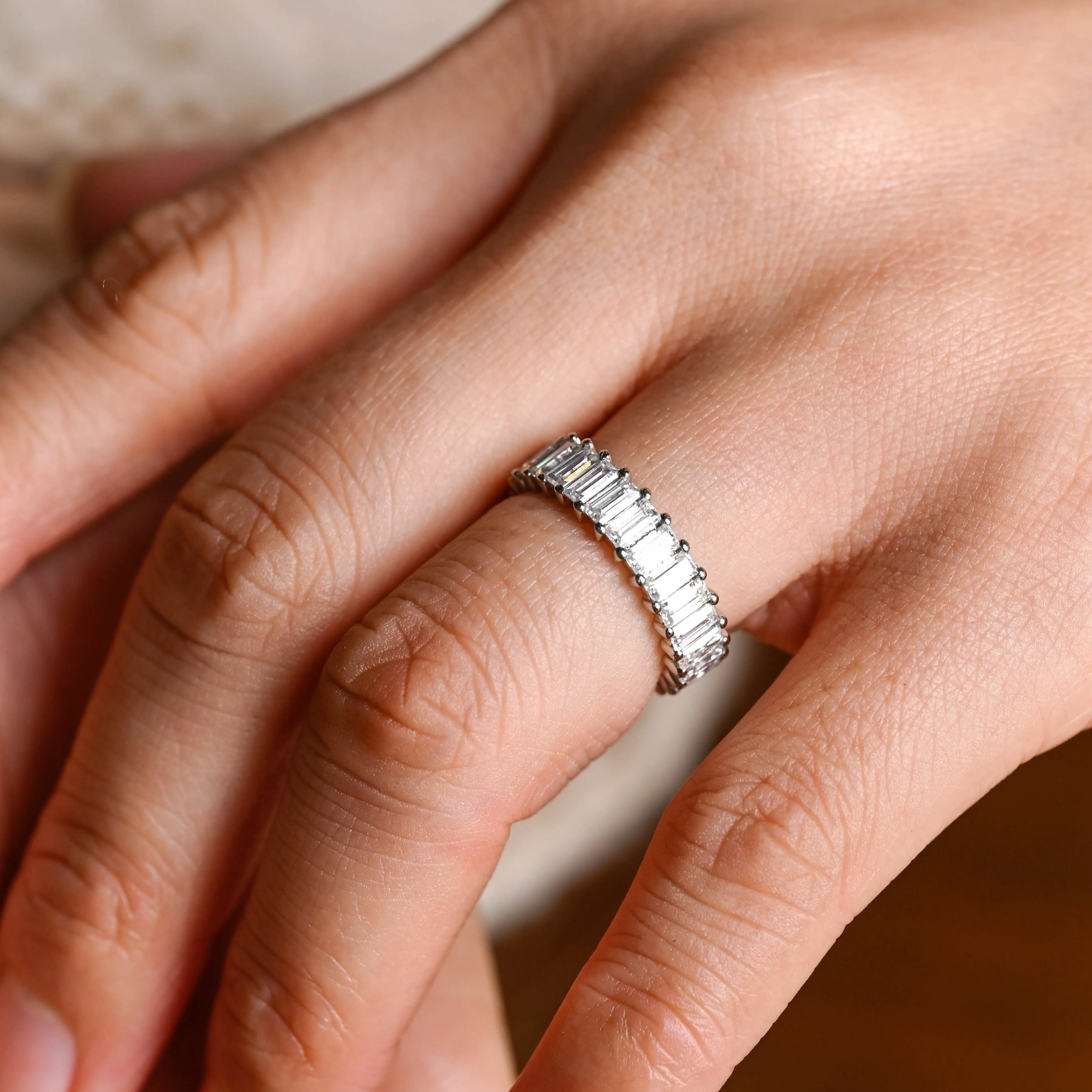 Solid Gold 2*4mm Radiant & Baguete Cut Moissanite Wedding Ring, Full Eternity sold by Causyou product image thumbnail 4