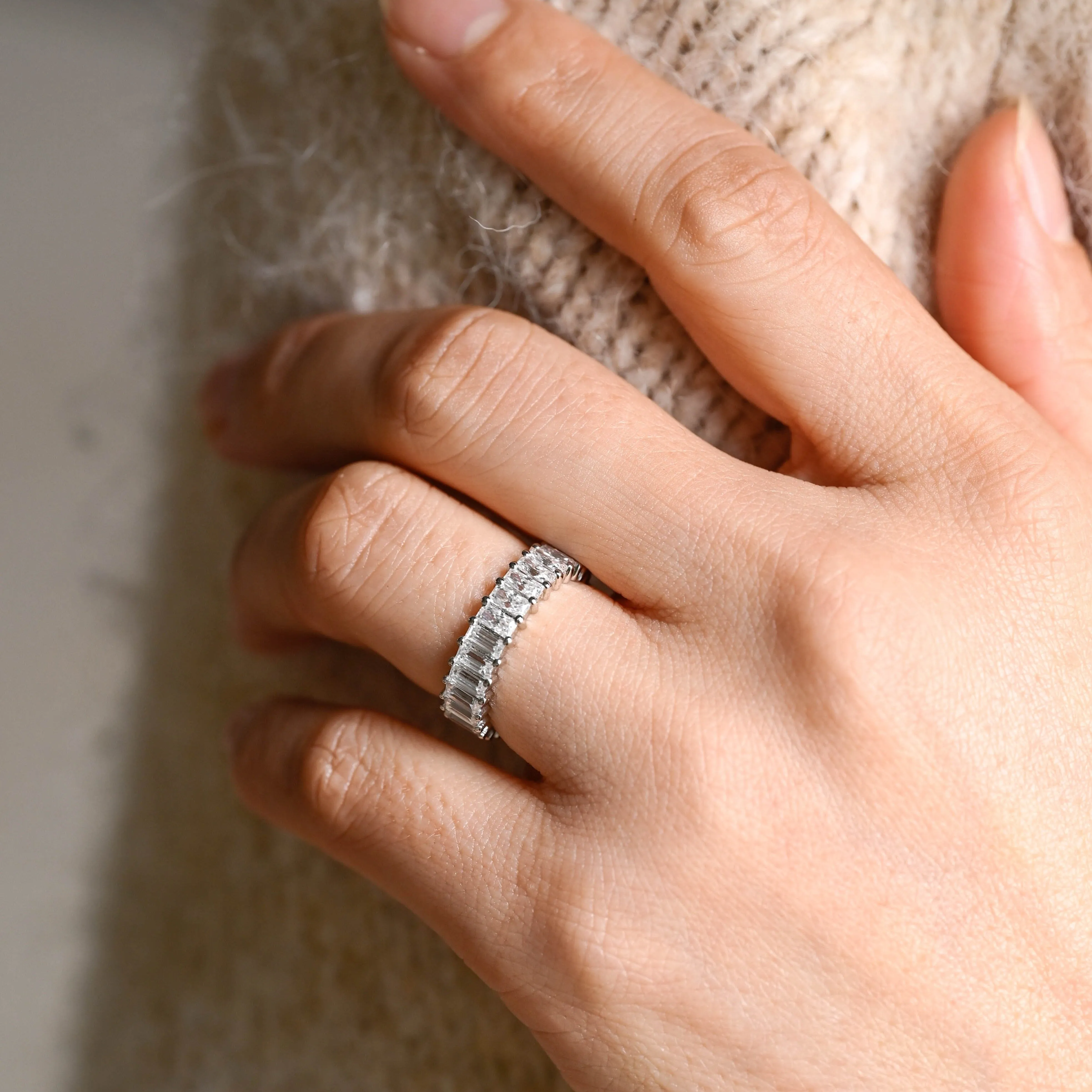 Solid Gold 2*4mm Radiant & Baguete Cut Moissanite Wedding Ring, Full Eternity sold by Causyou product image thumbnail 3