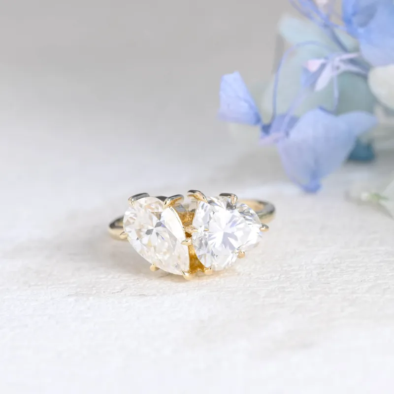 Solid Gold Toi Et Moi Pear & Marquise Cut Moissanite Engagement Ring made by Causyou