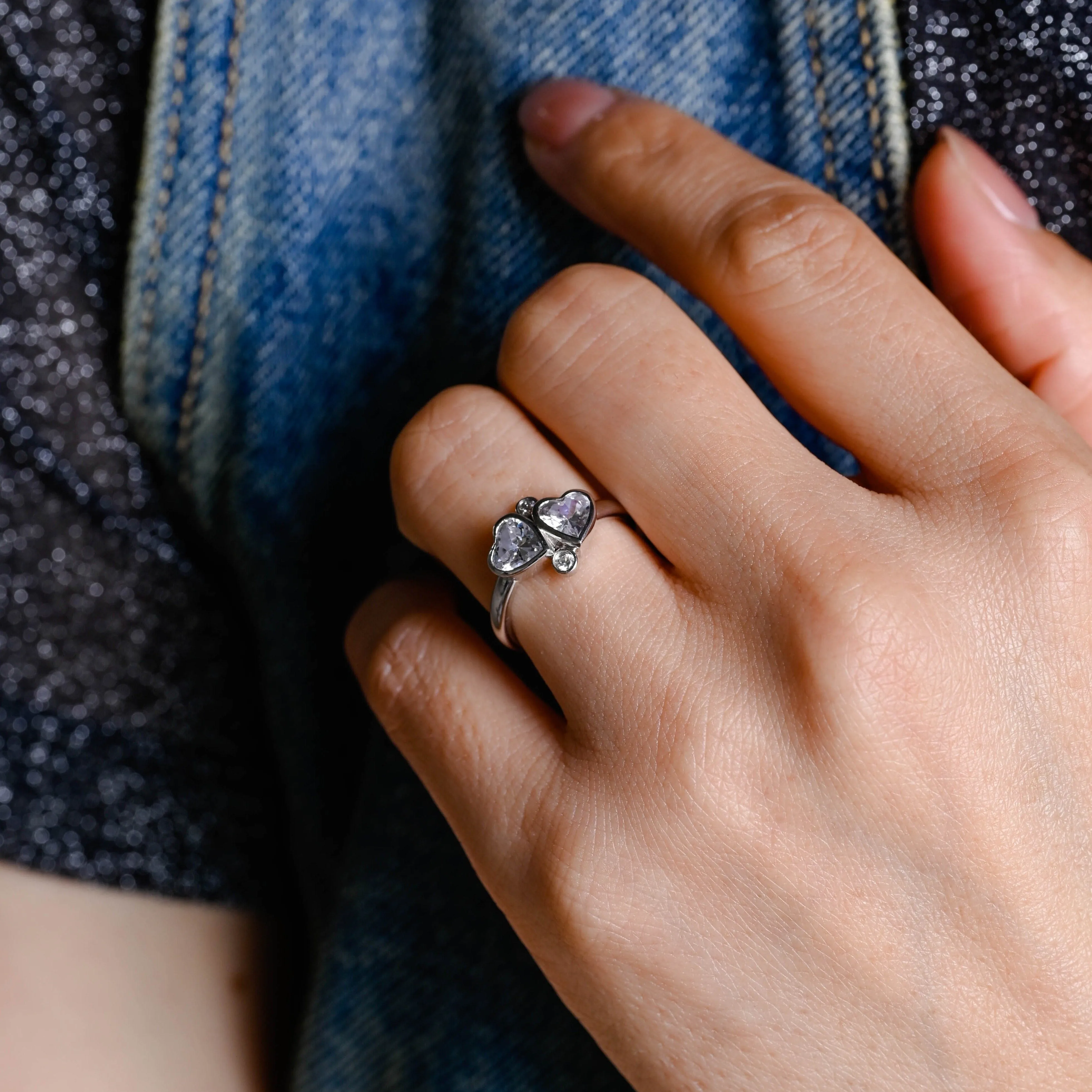 Solid Gold Toi et Moi Ring, Bezel Heart Cut Moissanite Engagement Ring sold by Causyou product image thumbnail 2
