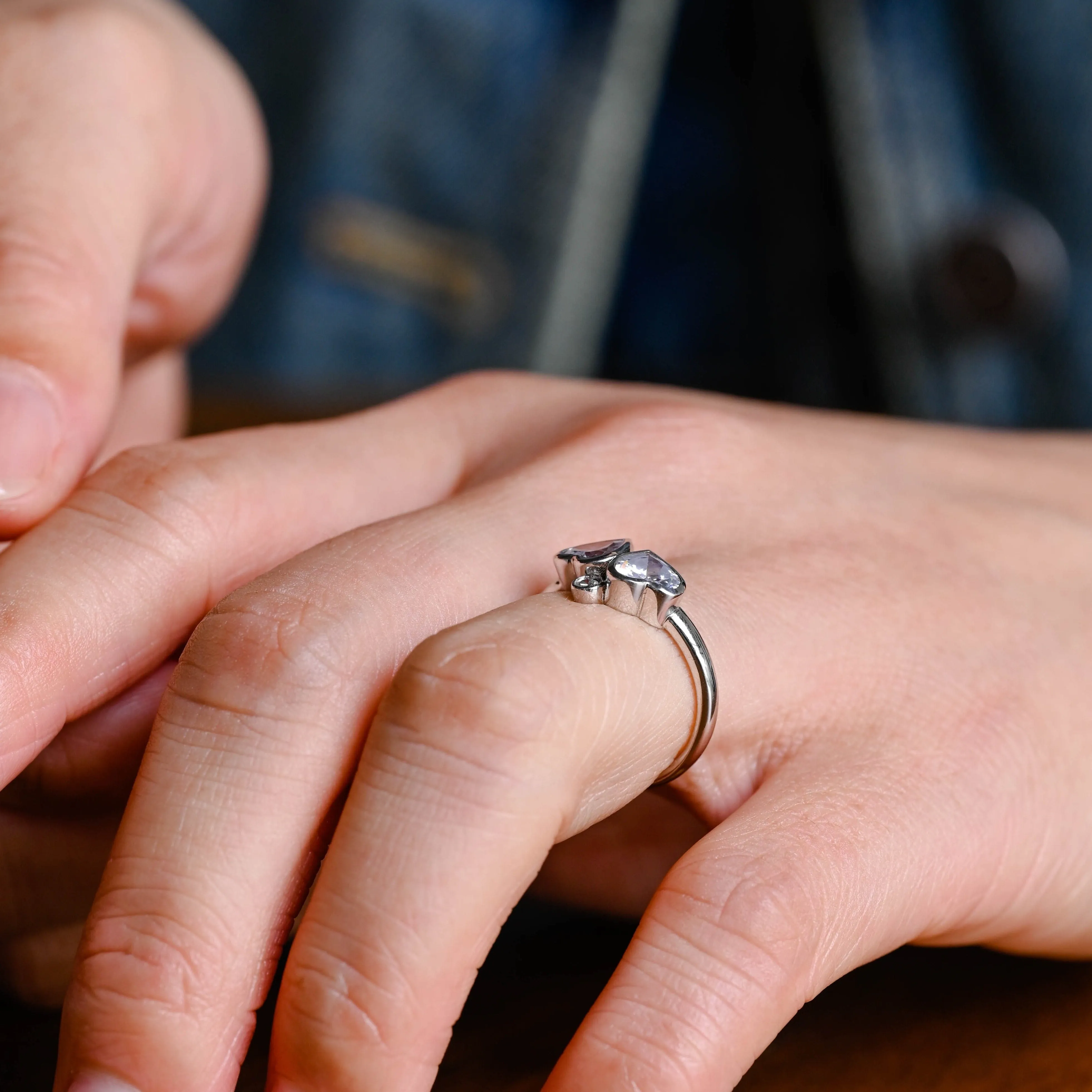 Solid Gold Toi et Moi Ring, Bezel Heart Cut Moissanite Engagement Ring sold by Causyou product image thumbnail 4