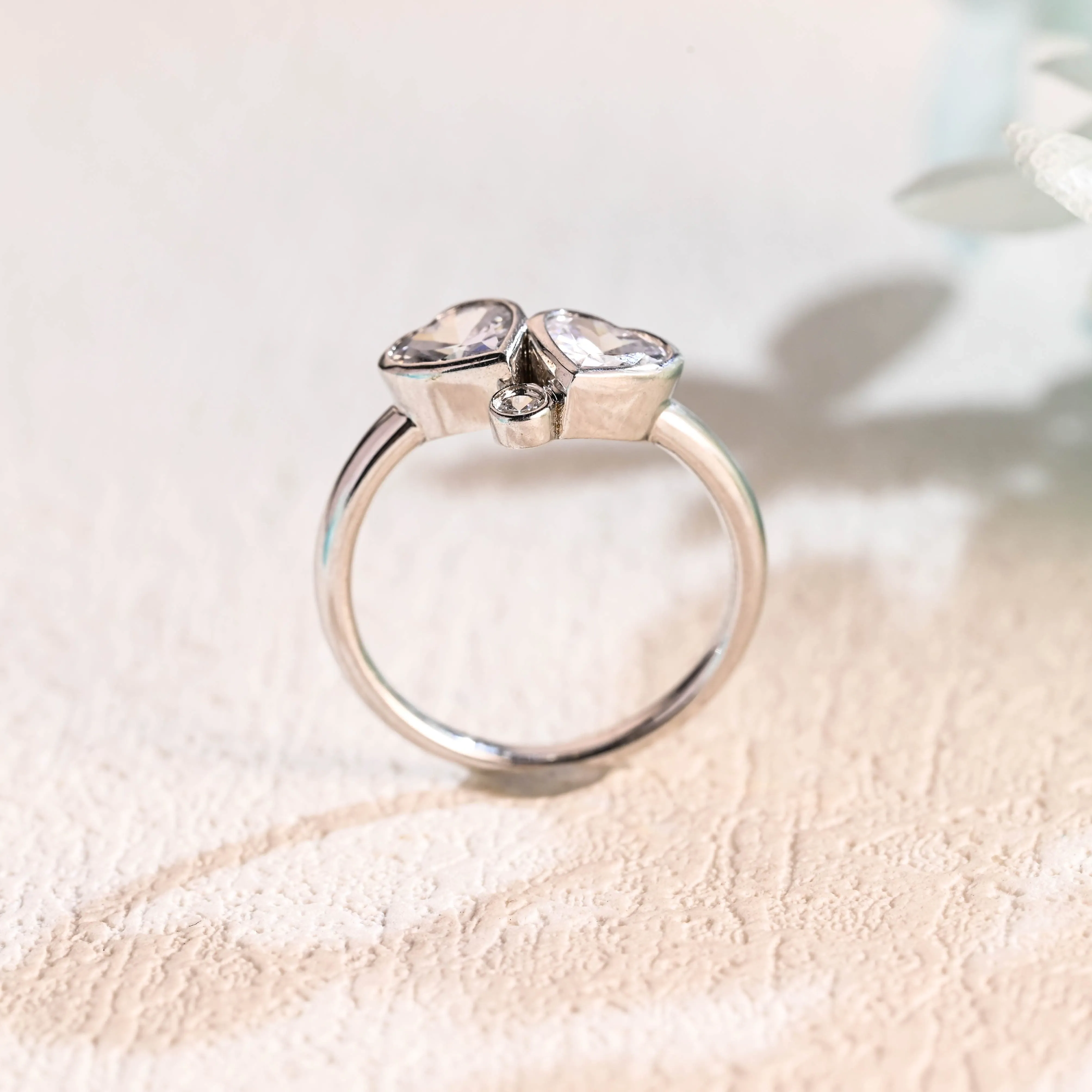 Solid Gold Toi et Moi Ring, Bezel Heart Cut Moissanite Engagement Ring sold by Causyou product image thumbnail 5