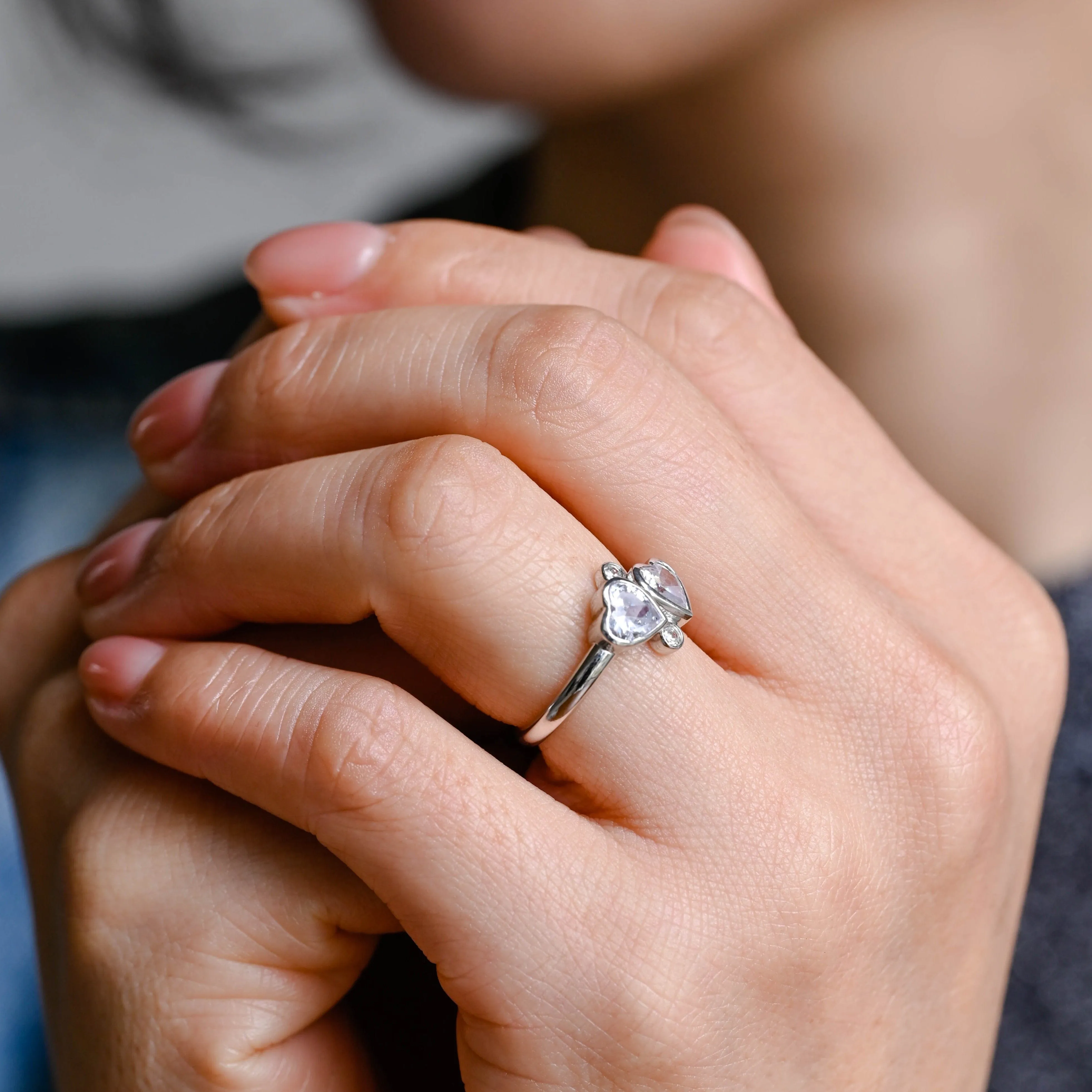 Solid Gold Toi et Moi Ring, Bezel Heart Cut Moissanite Engagement Ring sold by Causyou product image thumbnail 3
