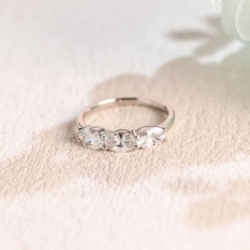 Solid Gold 3*5mm Oval Cut Moissanite Wedding Band made by Causyou