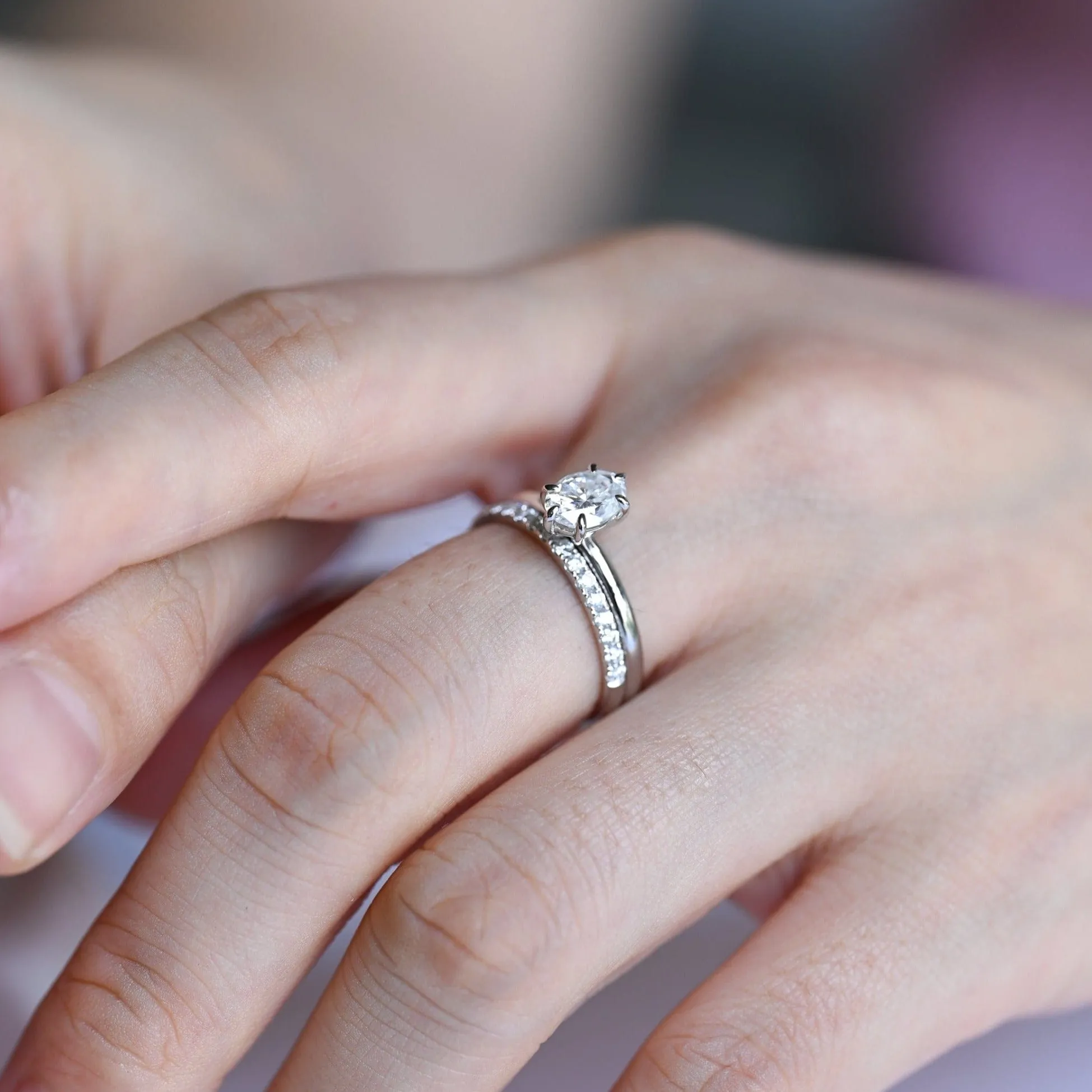 Solid Gold Oval Moissanite Engagement Ring and Wedding Ring Bridal Set sold by Causyou product image thumbnail 2