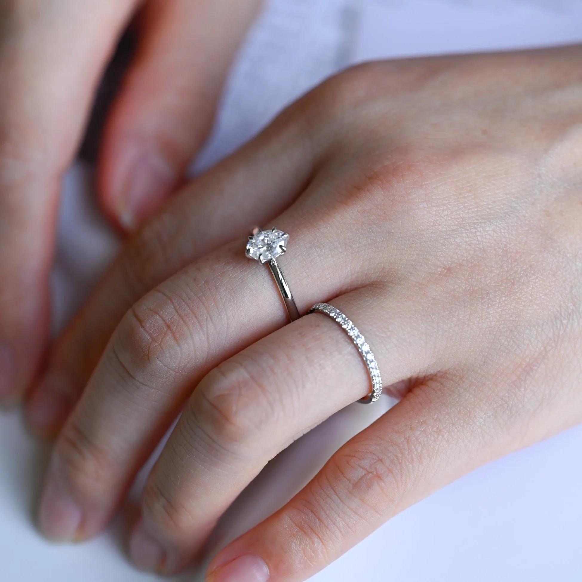 Solid Gold Oval Moissanite Engagement Ring and Wedding Ring Bridal Set sold by Causyou product image thumbnail 4
