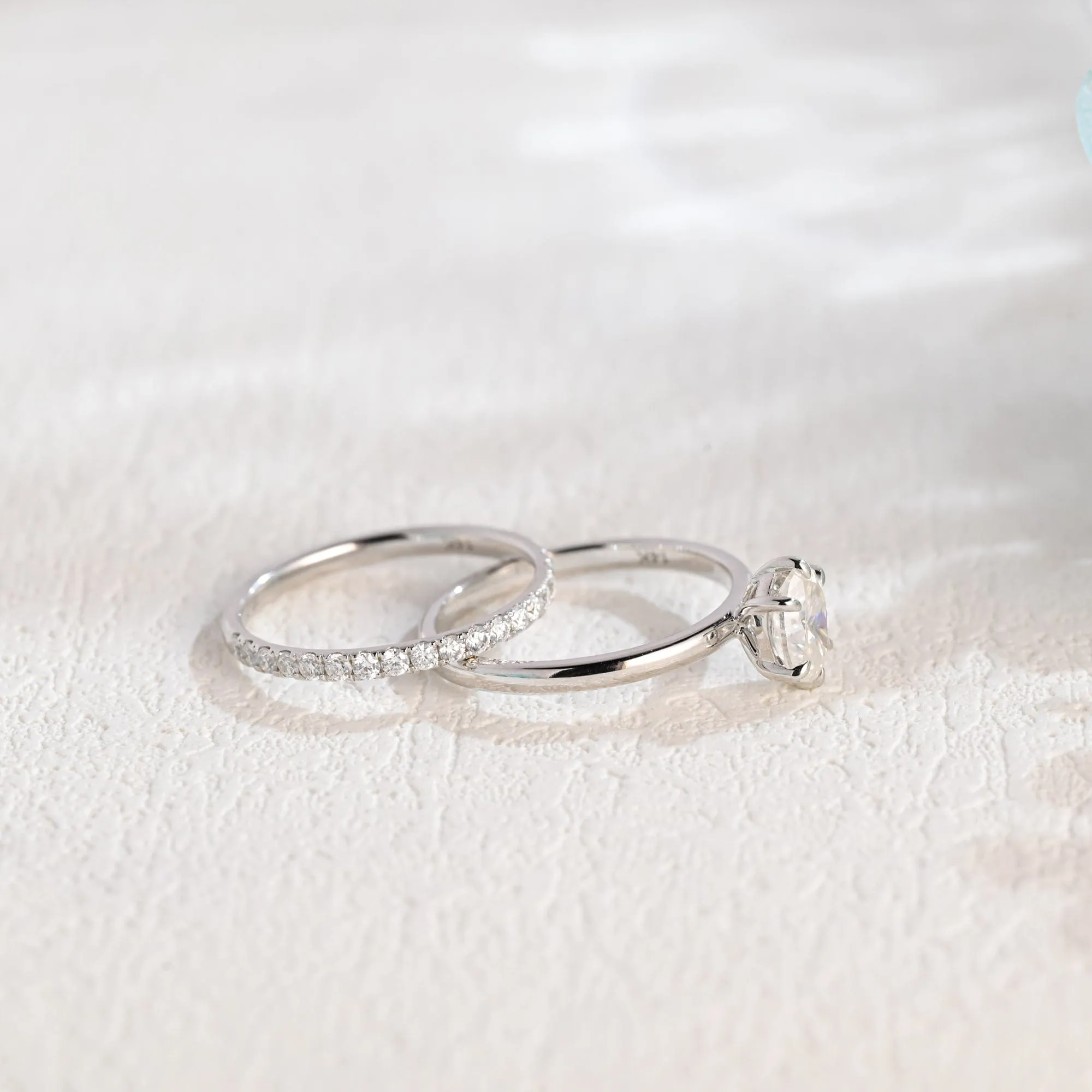 Solid Gold Oval Moissanite Engagement Ring and Wedding Ring Bridal Set sold by Causyou product image thumbnail 5