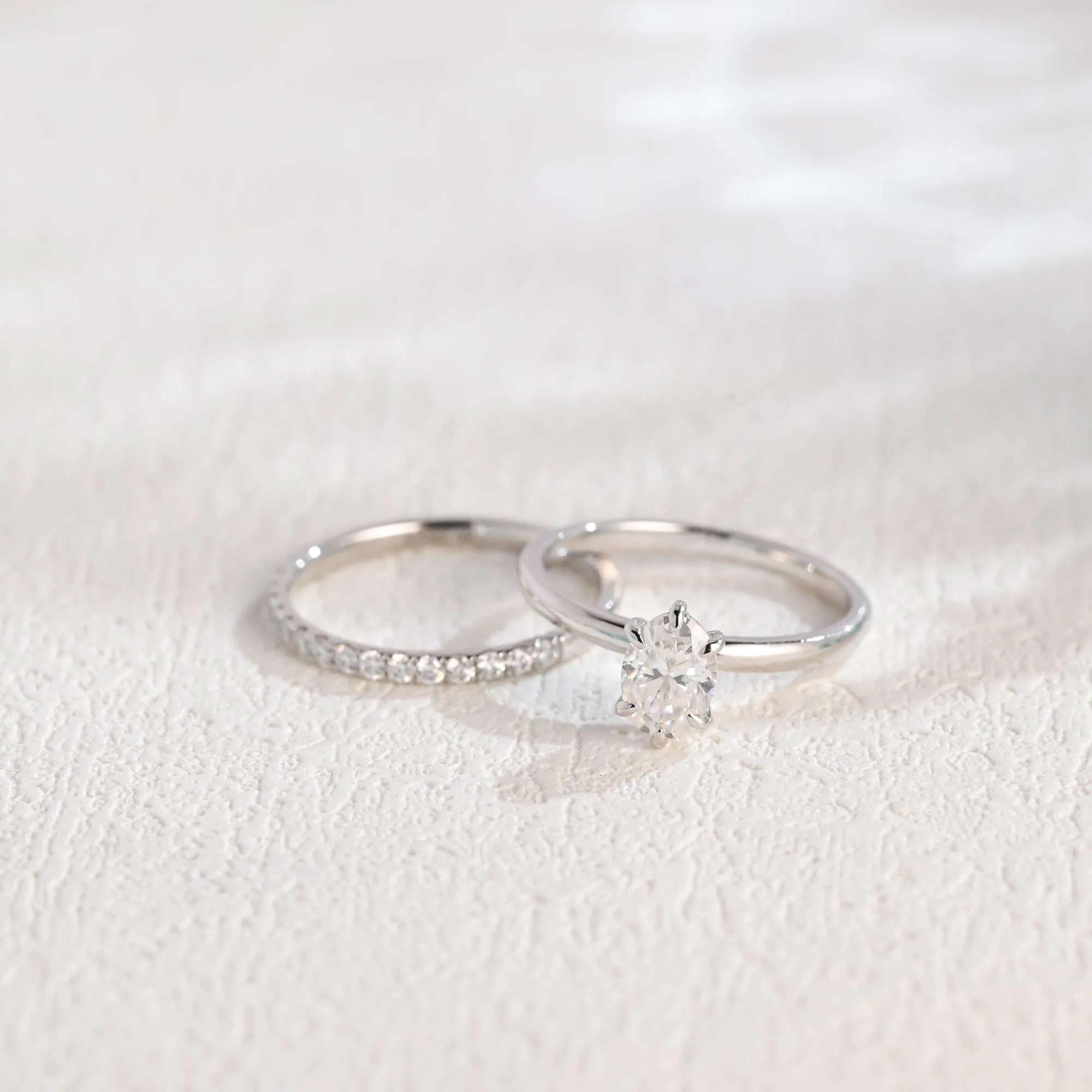 Solid Gold Oval Moissanite Engagement Ring and Wedding Ring Bridal Set sold by Causyou