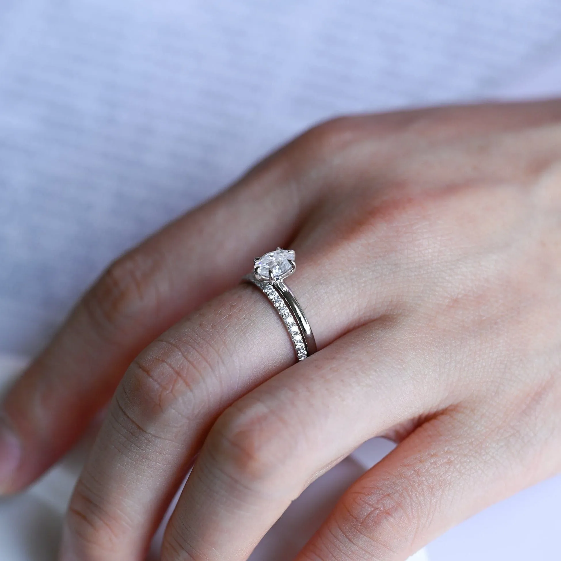 Solid Gold Oval Moissanite Engagement Ring and Wedding Ring Bridal Set sold by Causyou product image thumbnail 3