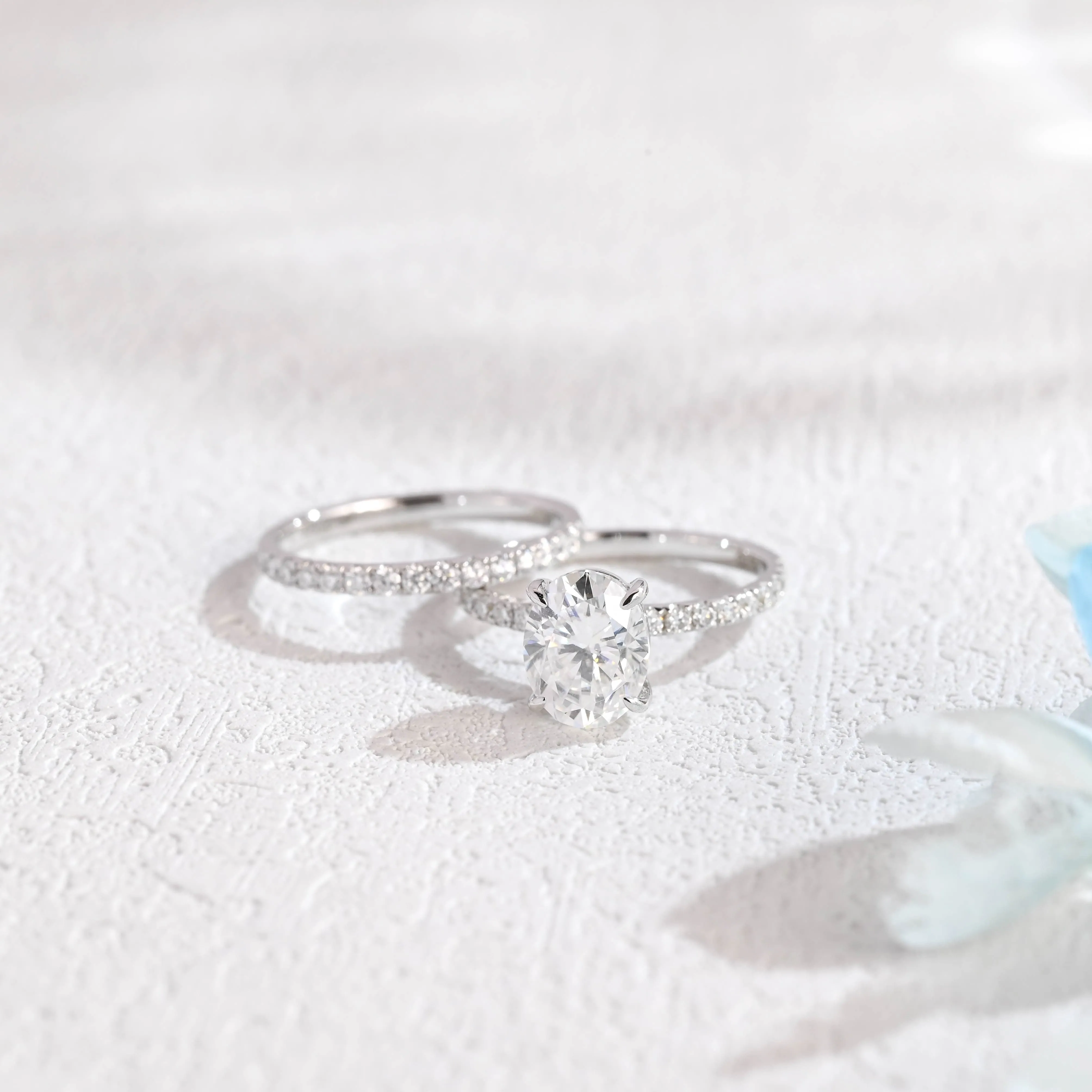 Solid Gold Oval Moissanite Engagement Ring and Wedding Ring Bridal Set sold by Causyou product image thumbnail 5