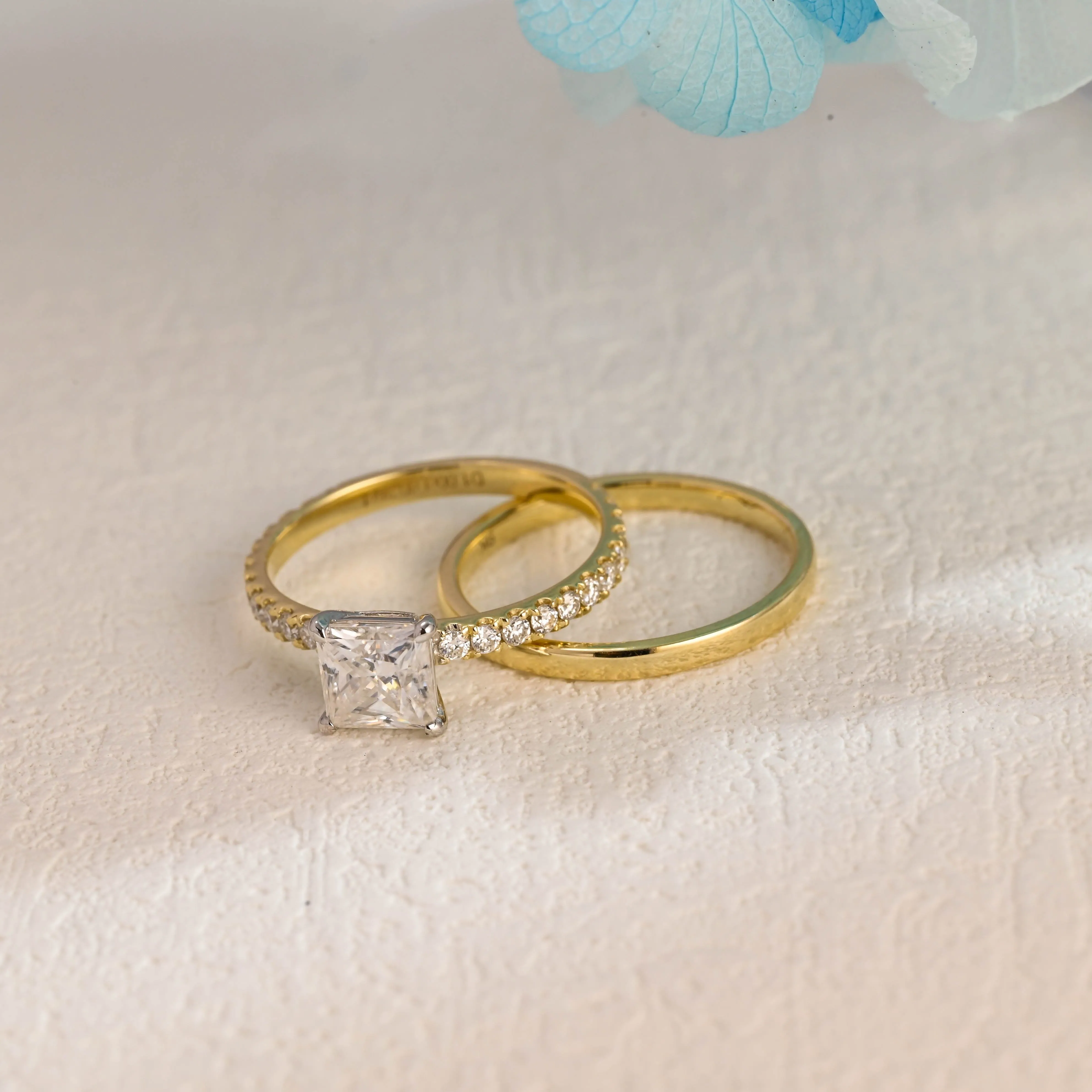 Solid Gold Two Tone Princess Cut Moissanite Engagement Ring and Wedding Ring Set sold by Causyou product image thumbnail 5