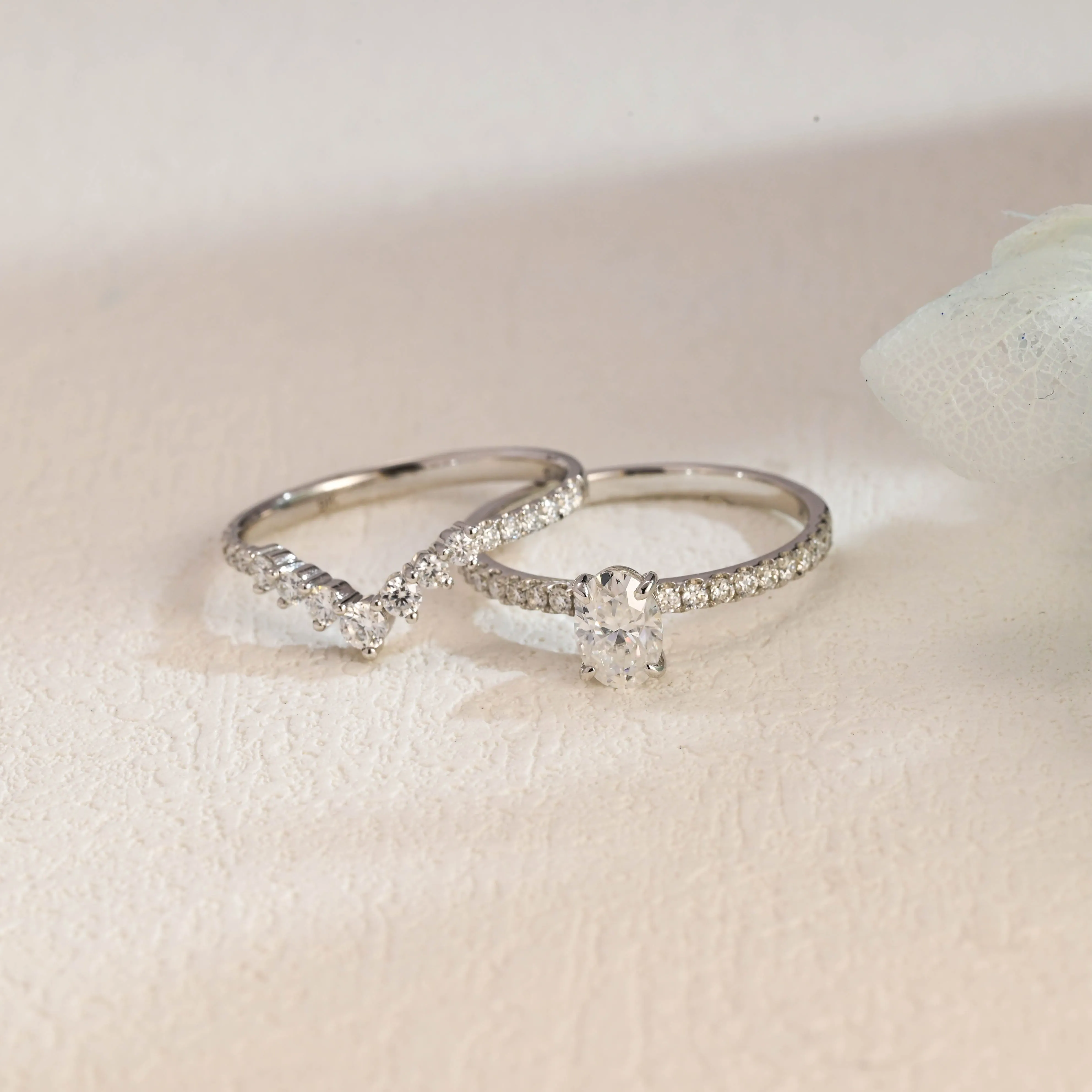 Solid Gold Oval Moissanite Engagement Ring & Wedding Ring Bridal Set sold by Causyou