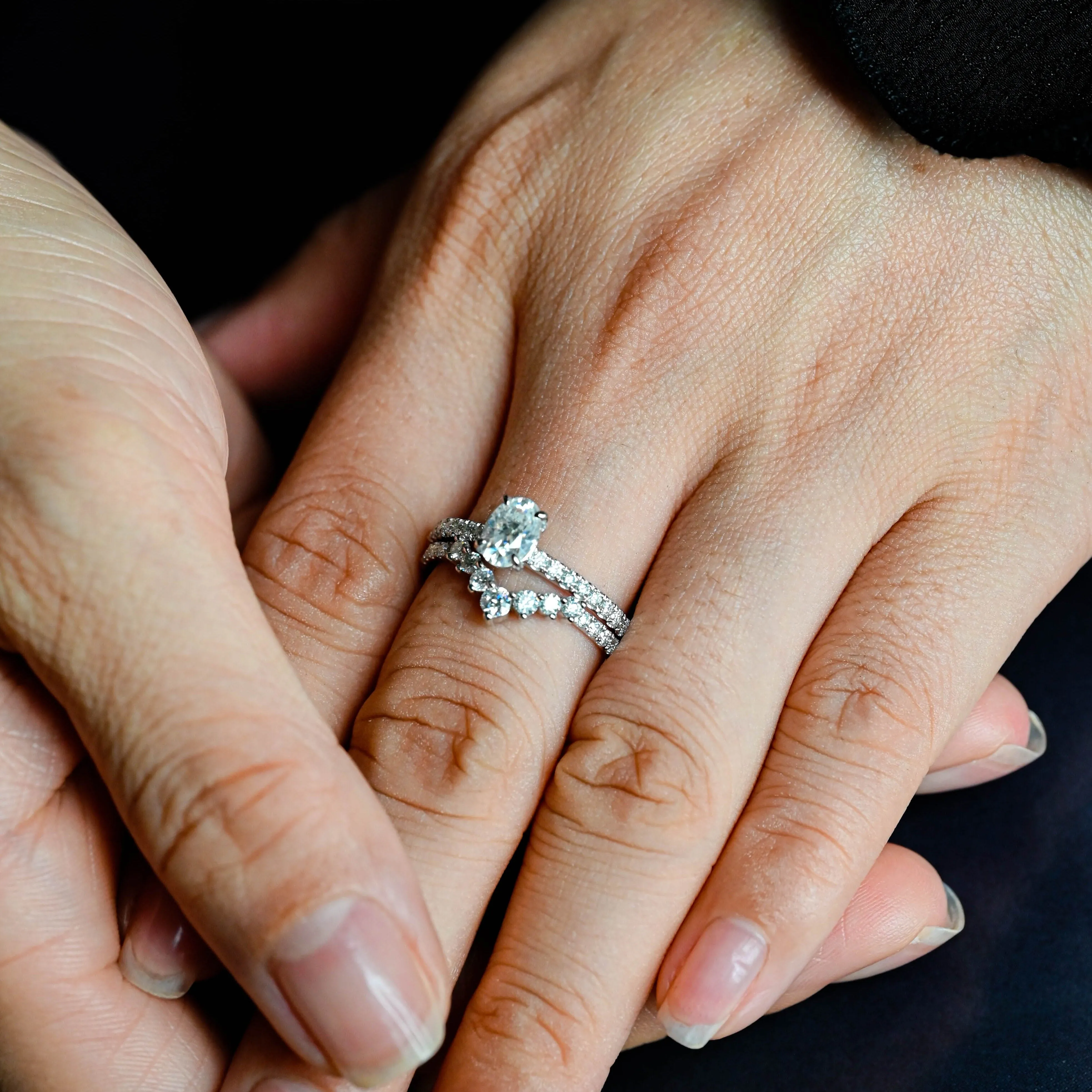 Solid Gold Oval Moissanite Engagement Ring & Wedding Ring Bridal Set sold by Causyou product image thumbnail 3