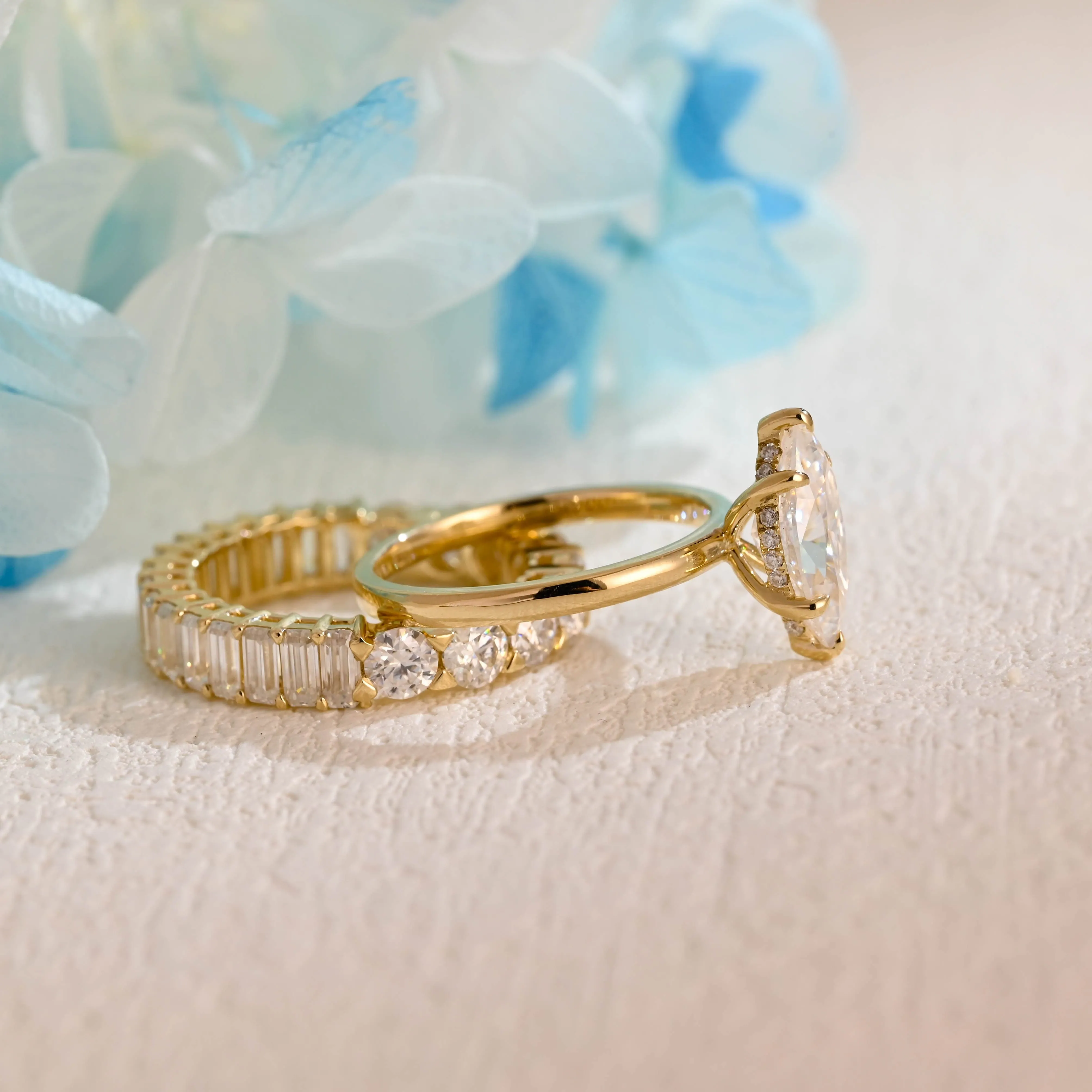 Solid Gold Hidden Halo Marquise Cut Moissanite Engagement Ring Set sold by Causyou product image thumbnail 5