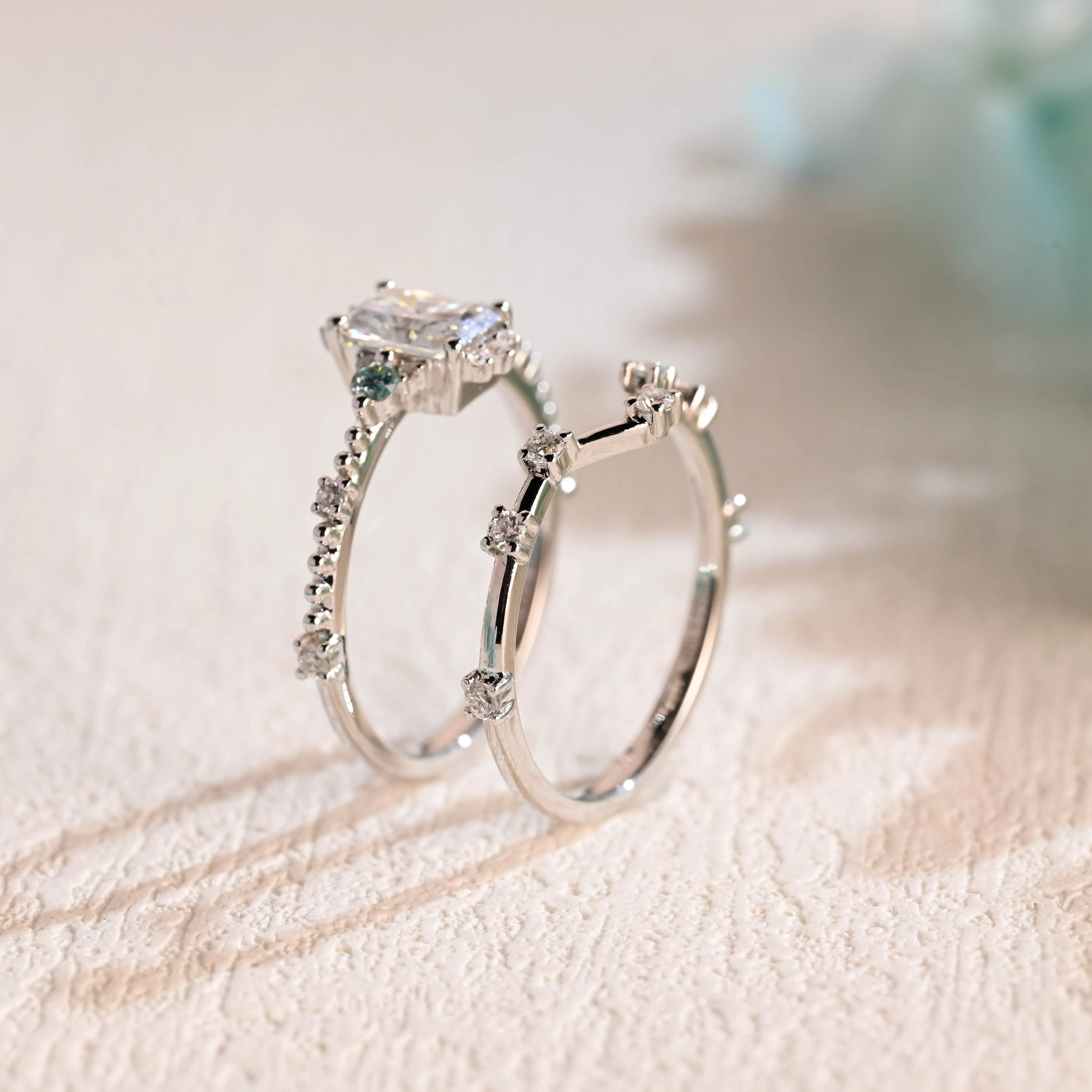 Solid Gold Radiant Cut Moissanite Engagement Ring and Wedding Ring Bridal Set sold by Causyou product image thumbnail 5