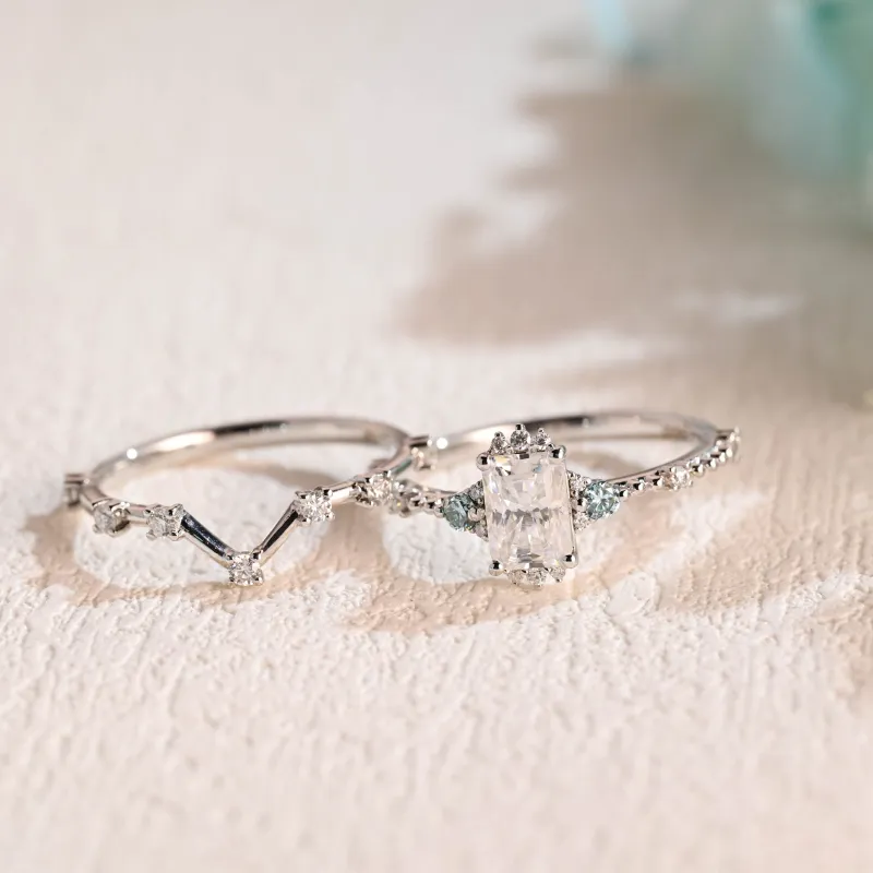 Solid Gold Radiant Cut Moissanite Engagement Ring and Wedding Ring Bridal Set made by Causyou