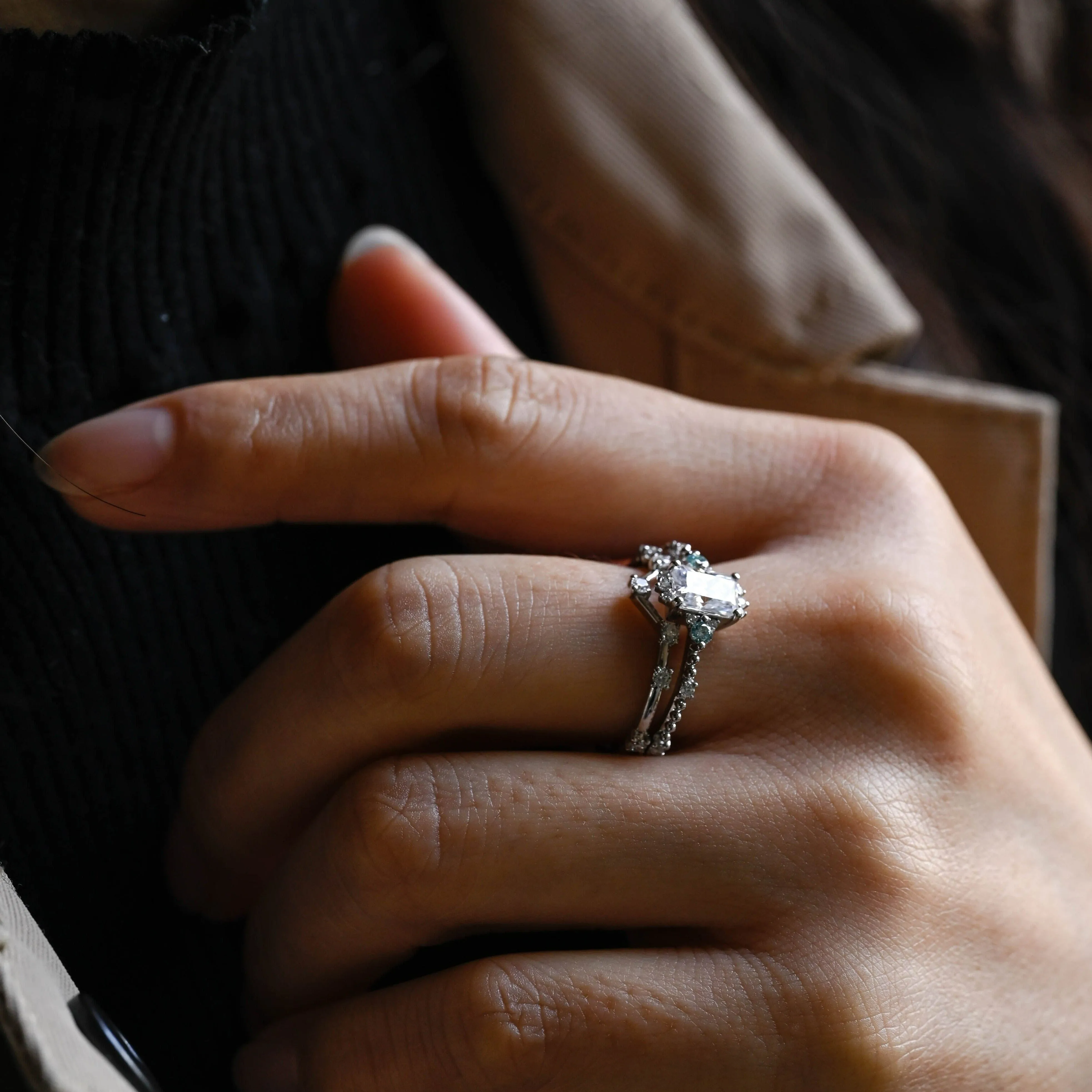 Solid Gold Radiant Cut Moissanite Engagement Ring and Wedding Ring Bridal Set sold by Causyou product image thumbnail 4