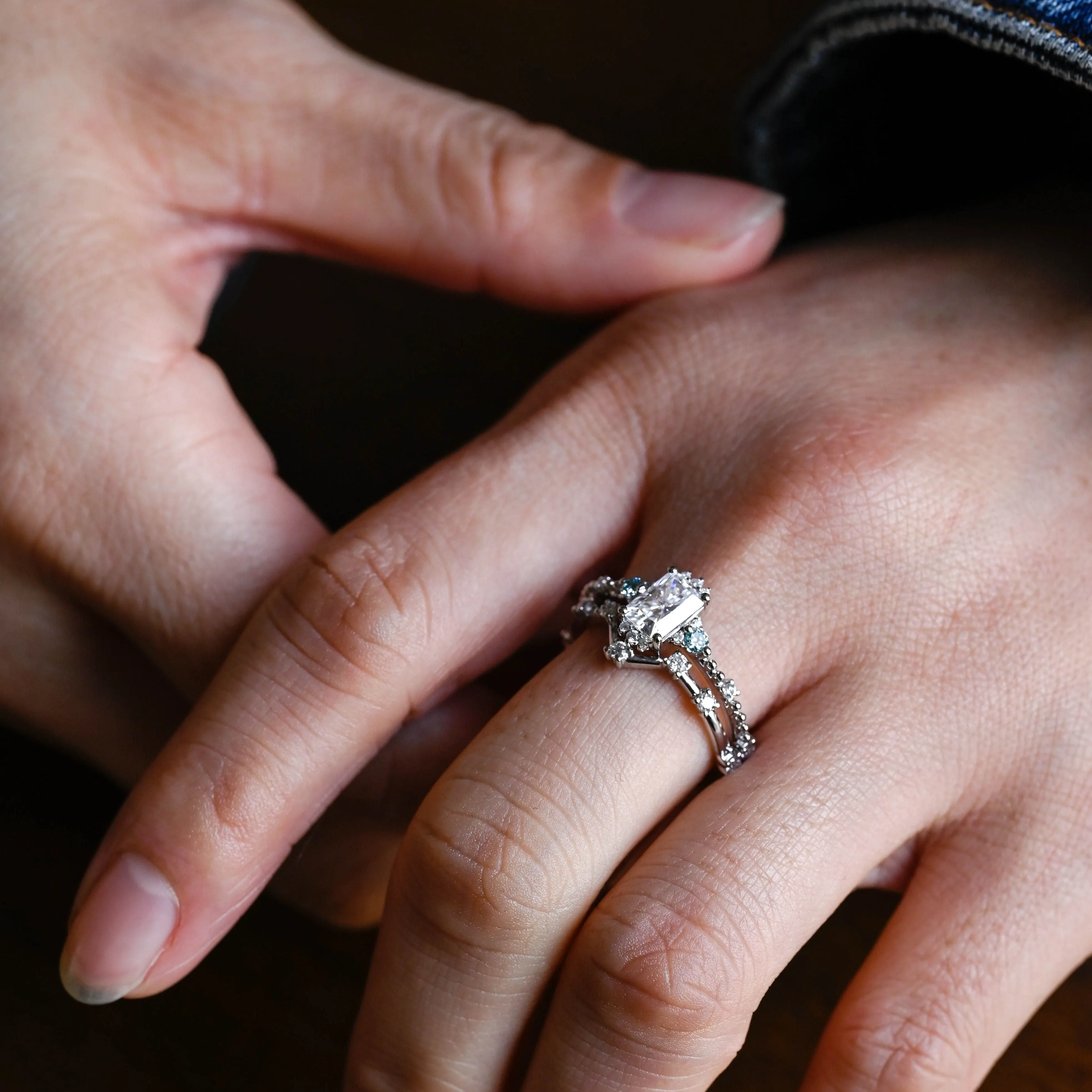 Solid Gold Radiant Cut Moissanite Engagement Ring and Wedding Ring Bridal Set sold by Causyou product image thumbnail 3