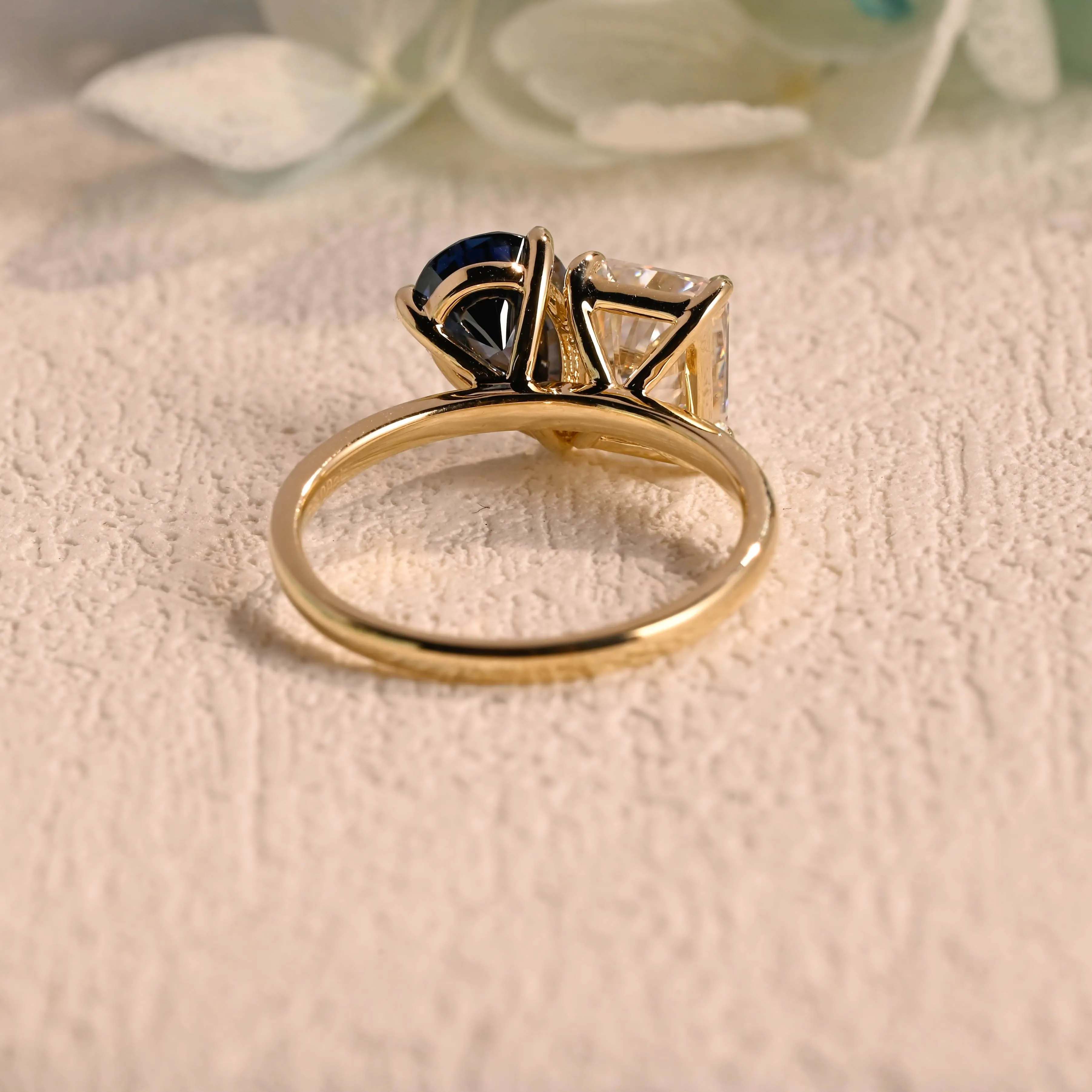 Solid Gold Toi Et Moi Ring, Lab Grown Sapphire & Radiant Moissanite Engagement Ring sold by Causyou product image thumbnail 3