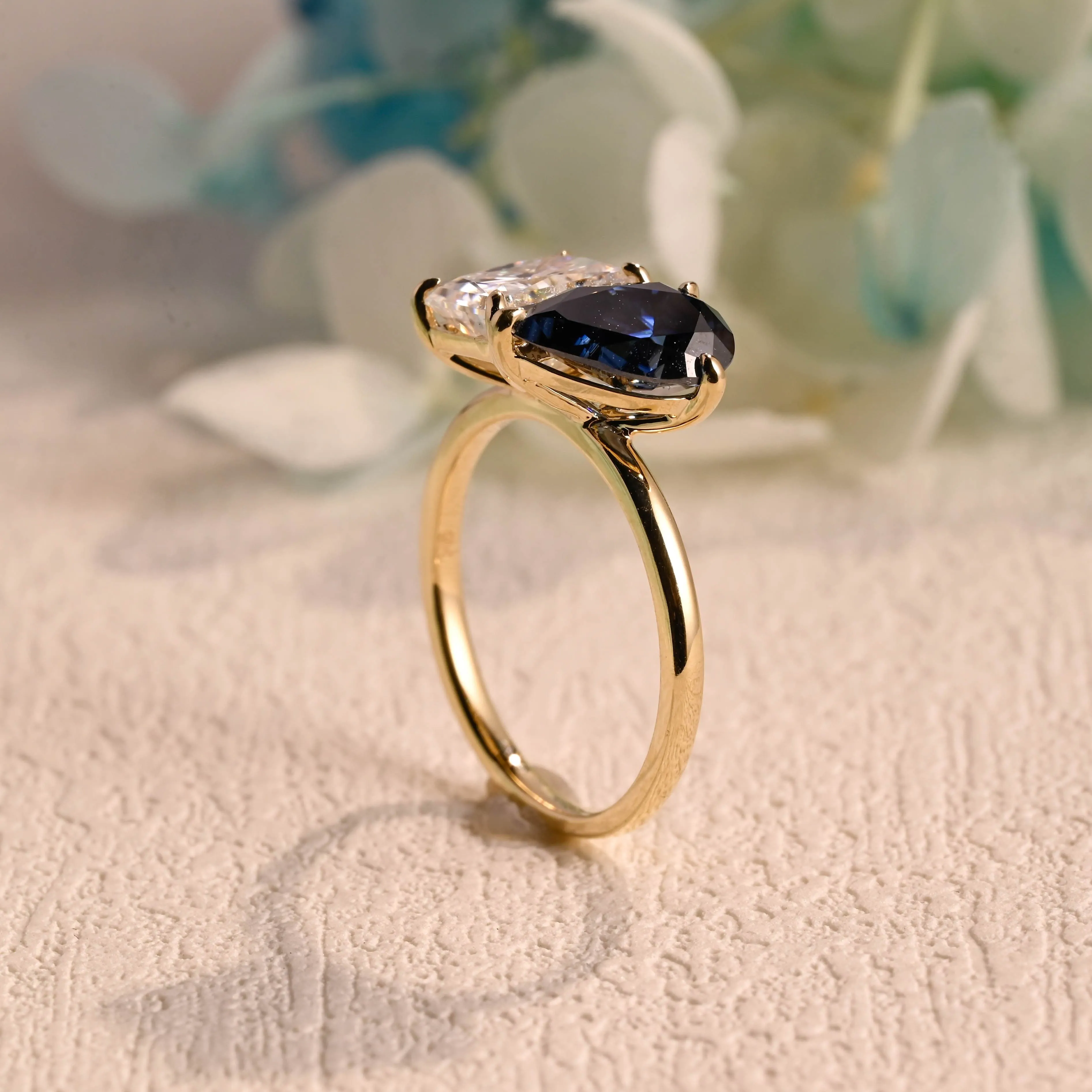 Solid Gold Toi Et Moi Ring, Lab Grown Sapphire & Radiant Moissanite Engagement Ring sold by Causyou product image thumbnail 5