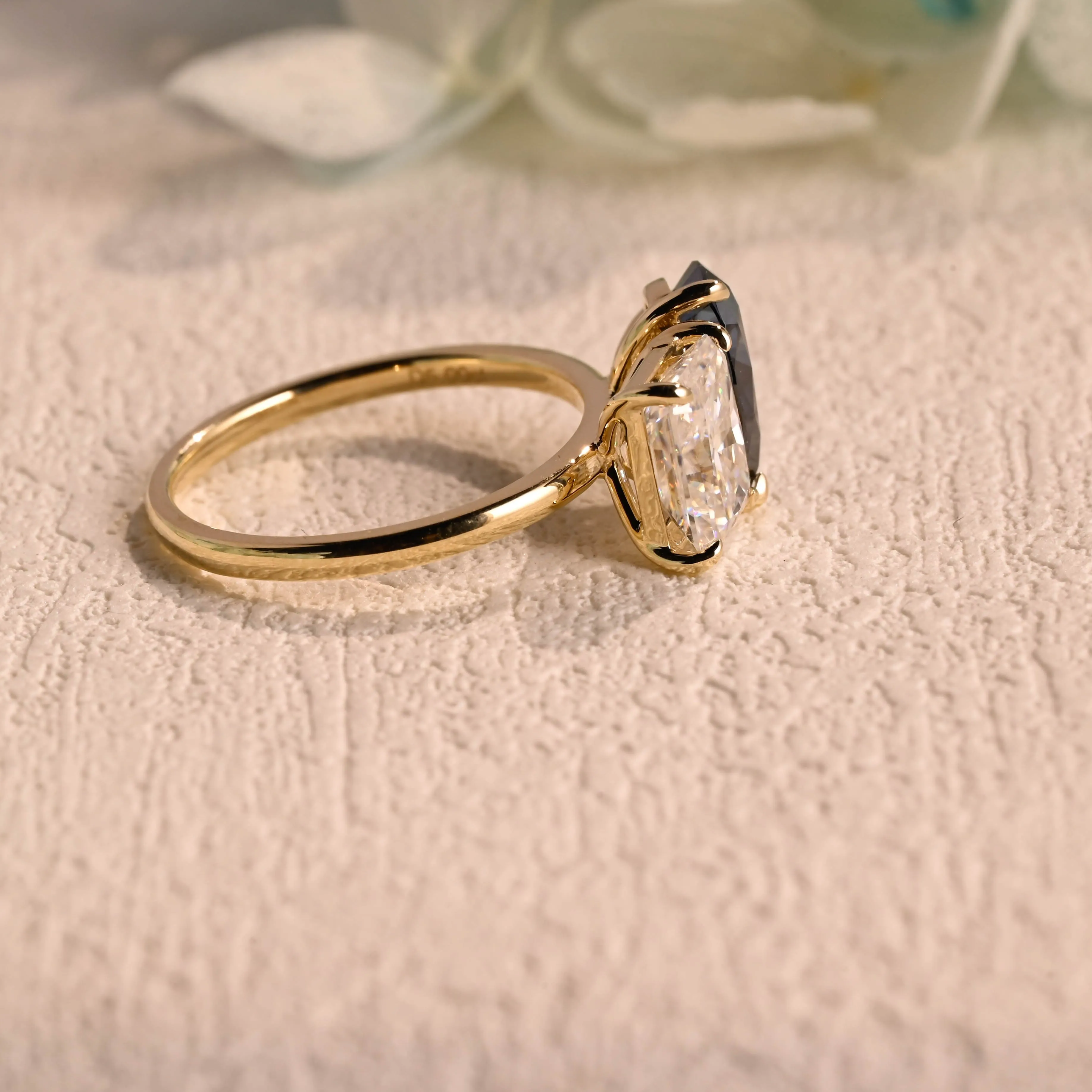 Solid Gold Toi Et Moi Ring, Lab Grown Sapphire & Radiant Moissanite Engagement Ring sold by Causyou product image thumbnail 2