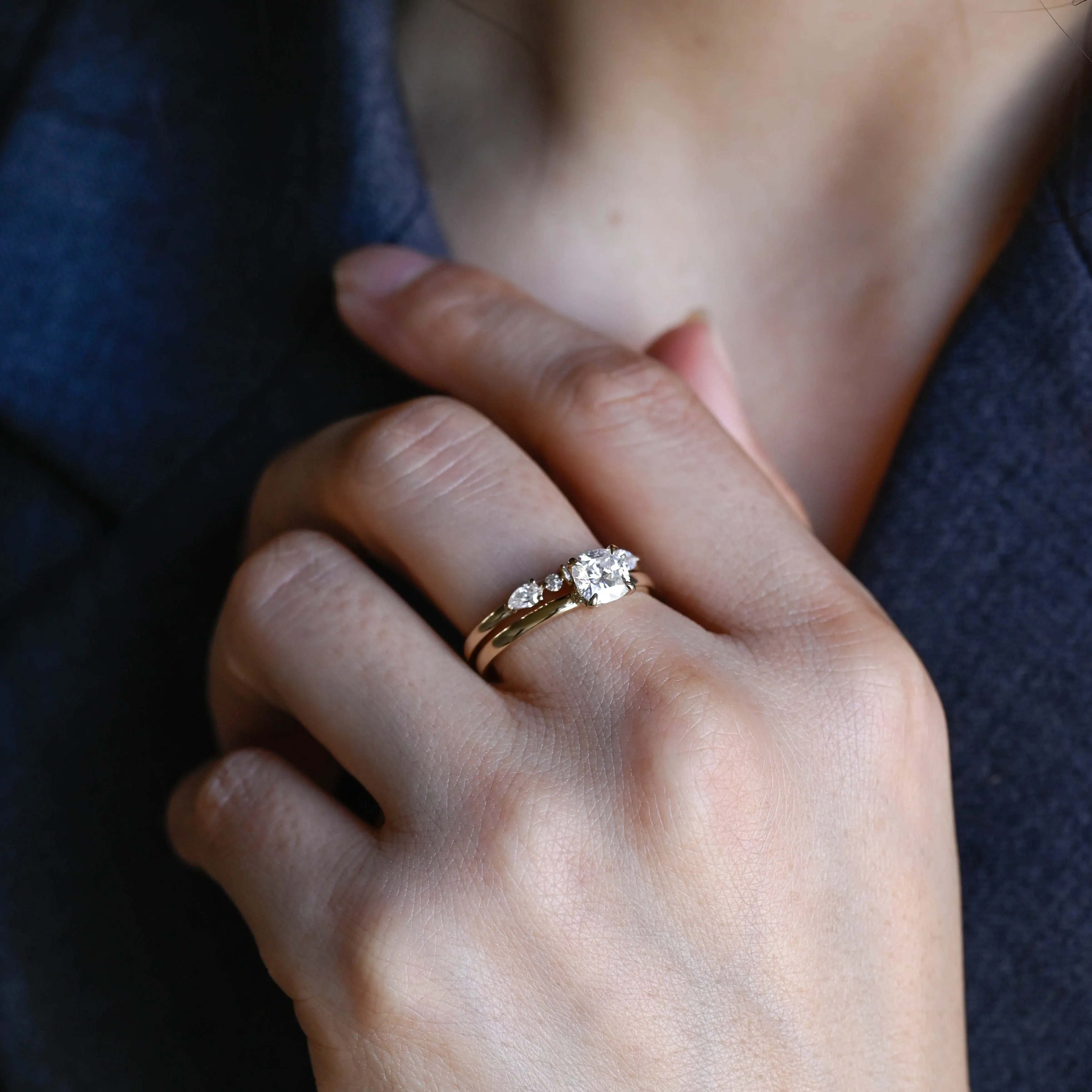 Solid Gold Cushion Cut Moissanite Engagement Ring and Wedding Ring Set sold by Causyou product image thumbnail 4