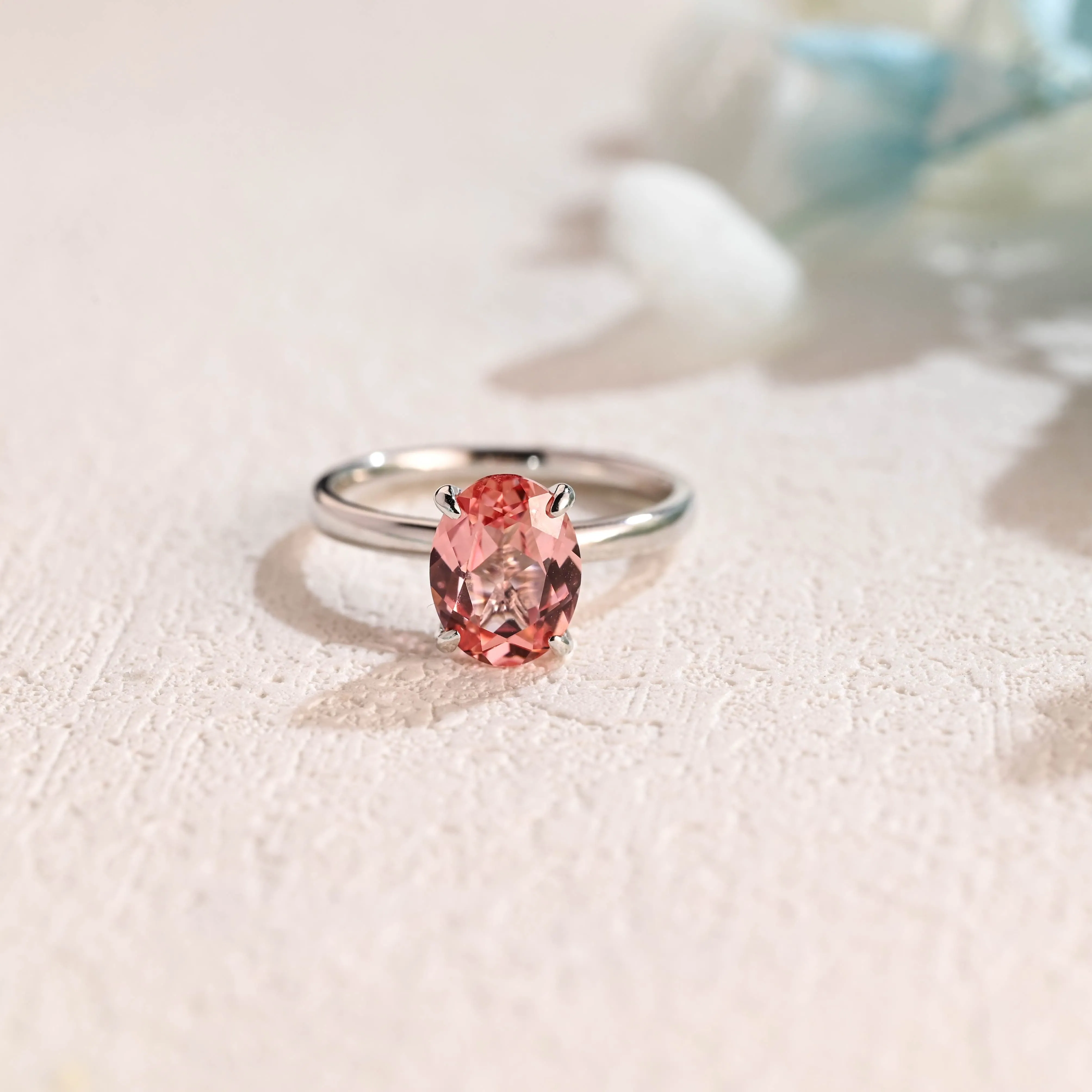 Solid Gold Solitaire Tulip Oval Lab Grown Pink Sapphire Engagement Ring sold by Causyou product image thumbnail 5