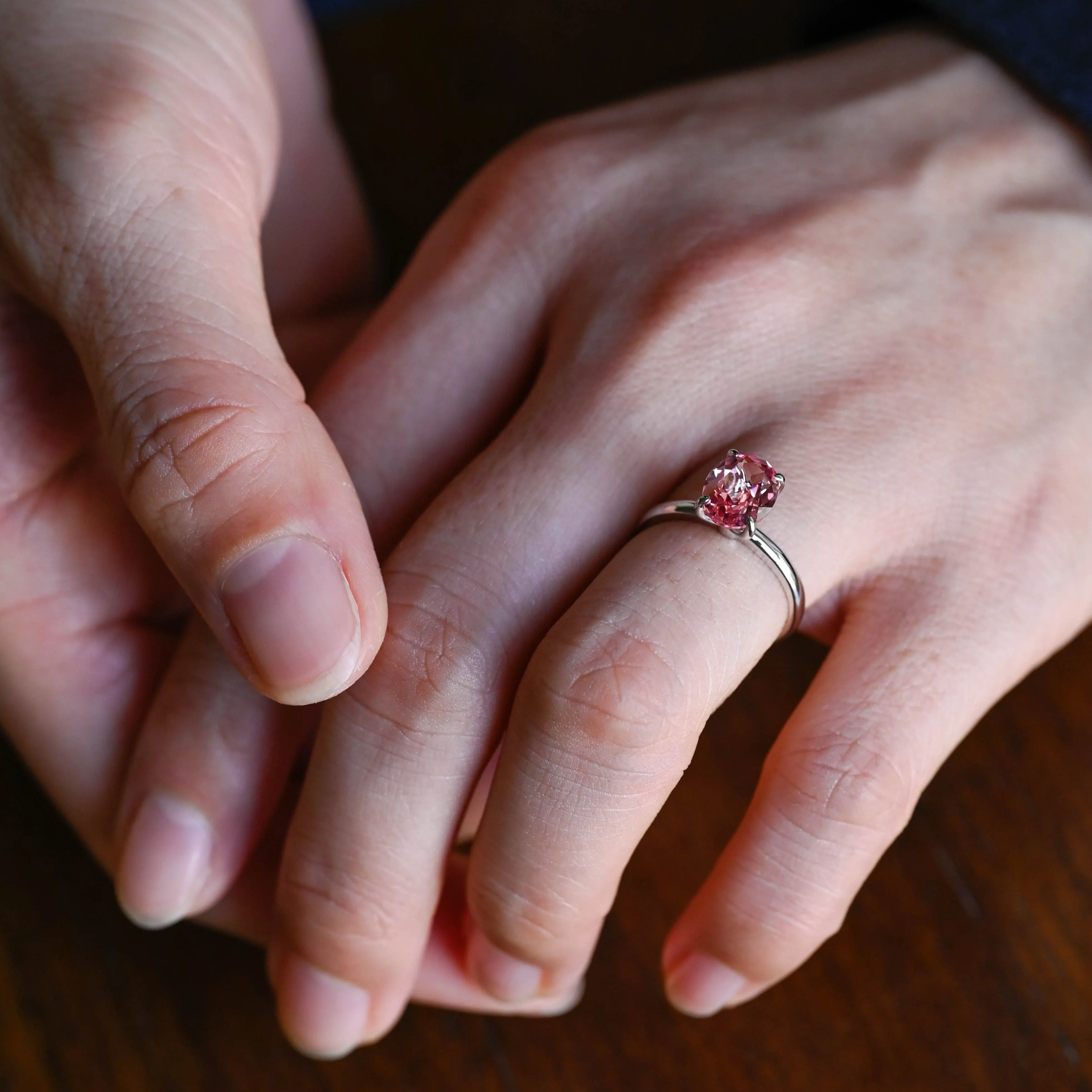 Solid Gold Solitaire Tulip Oval Lab Grown Pink Sapphire Engagement Ring sold by Causyou product image thumbnail 2