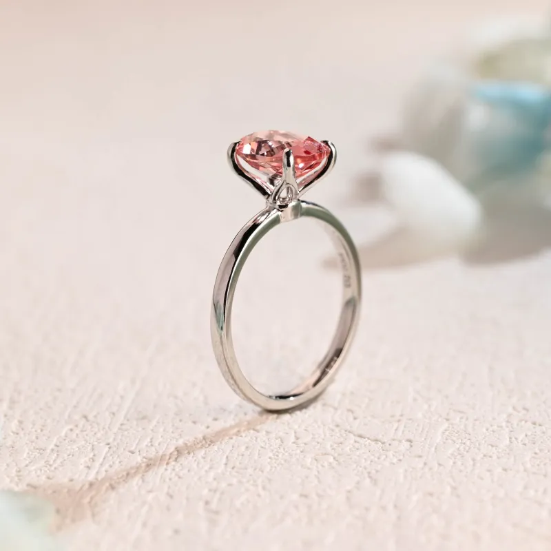Solid Gold Solitaire Tulip Oval Lab Grown Pink Sapphire Engagement Ring made by Causyou