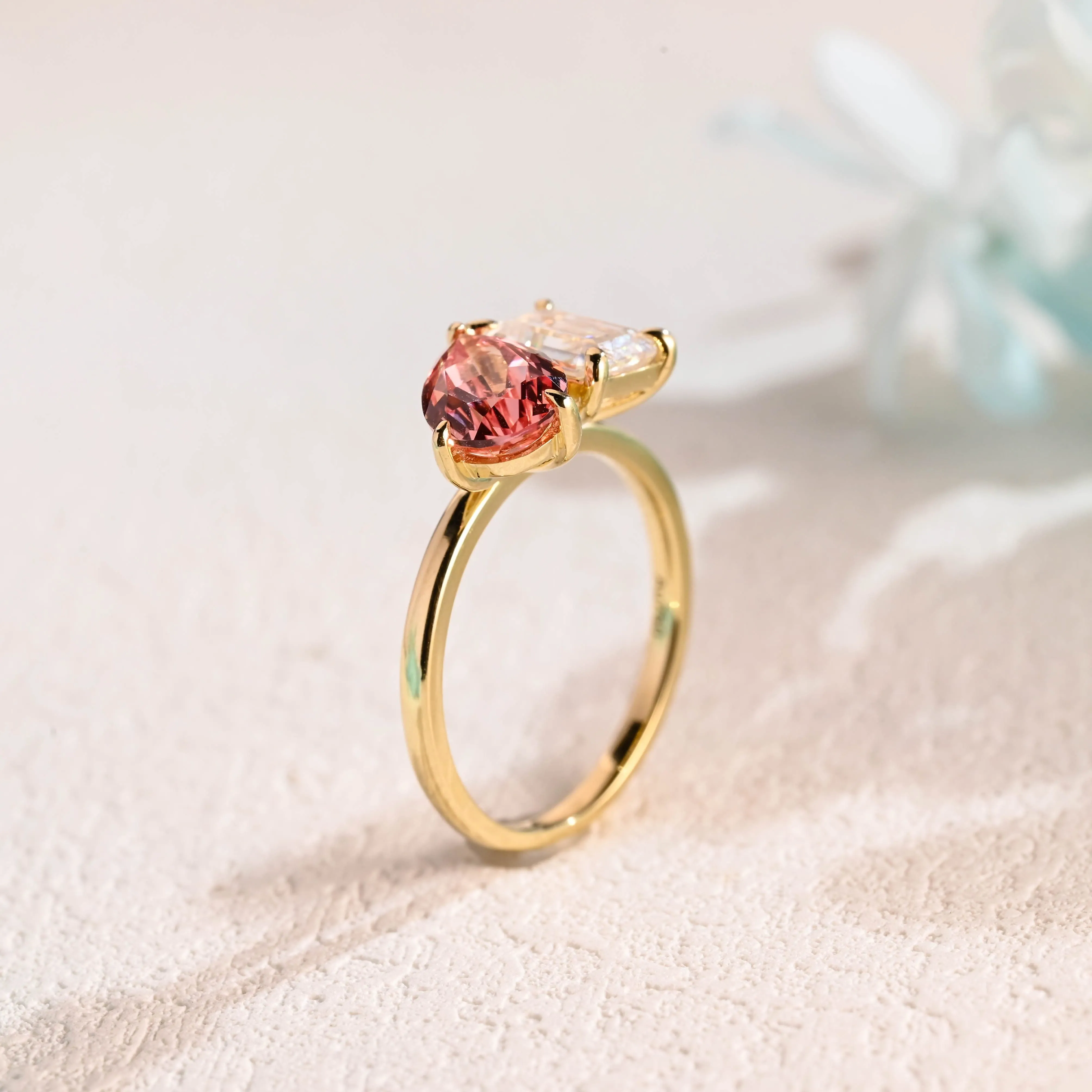 Solid Gold Toi et Moi Ring, Lab Pink Spphire Engagament Ring sold by Causyou product image thumbnail 5