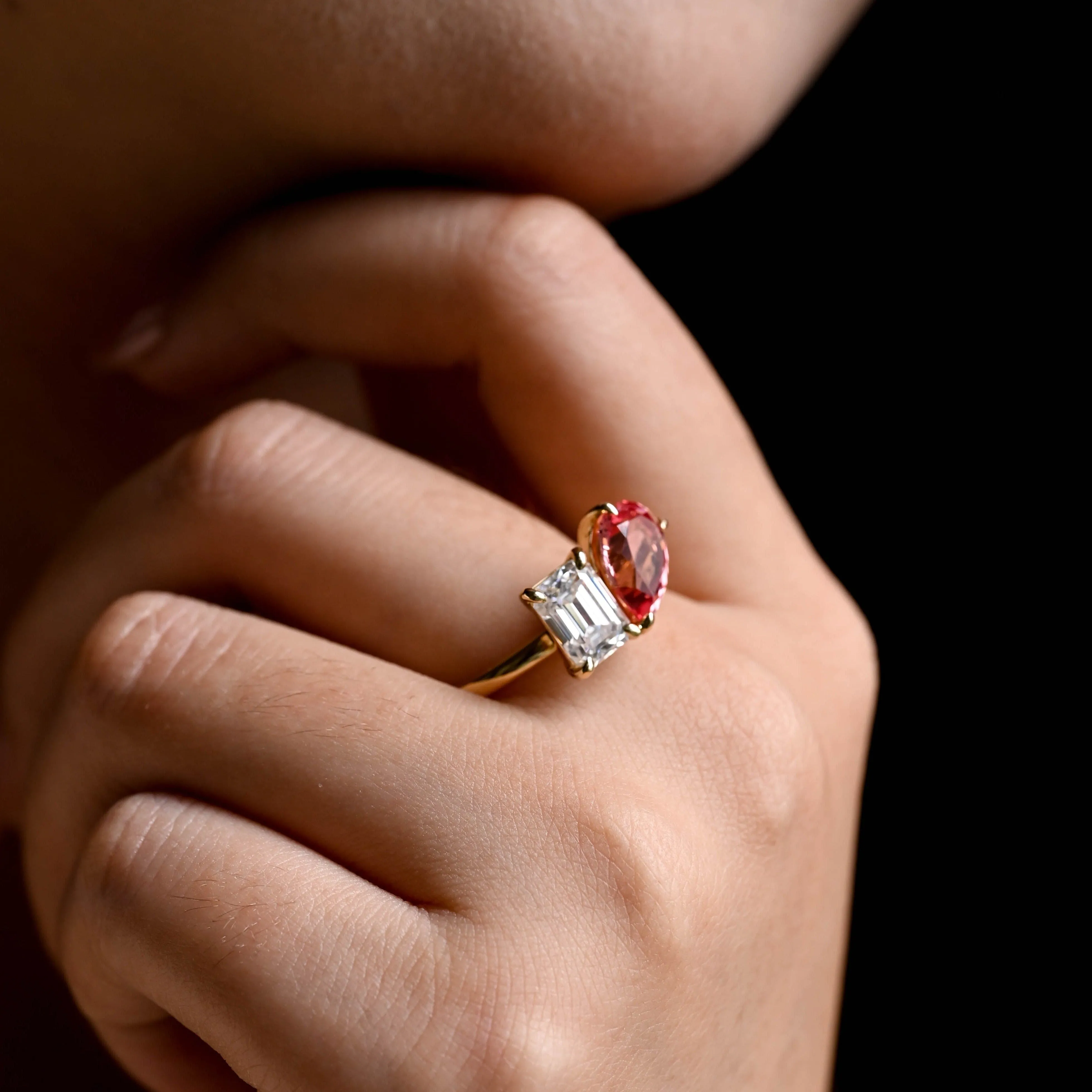 Solid Gold Toi et Moi Ring, Lab Pink Spphire Engagament Ring sold by Causyou product image thumbnail 3