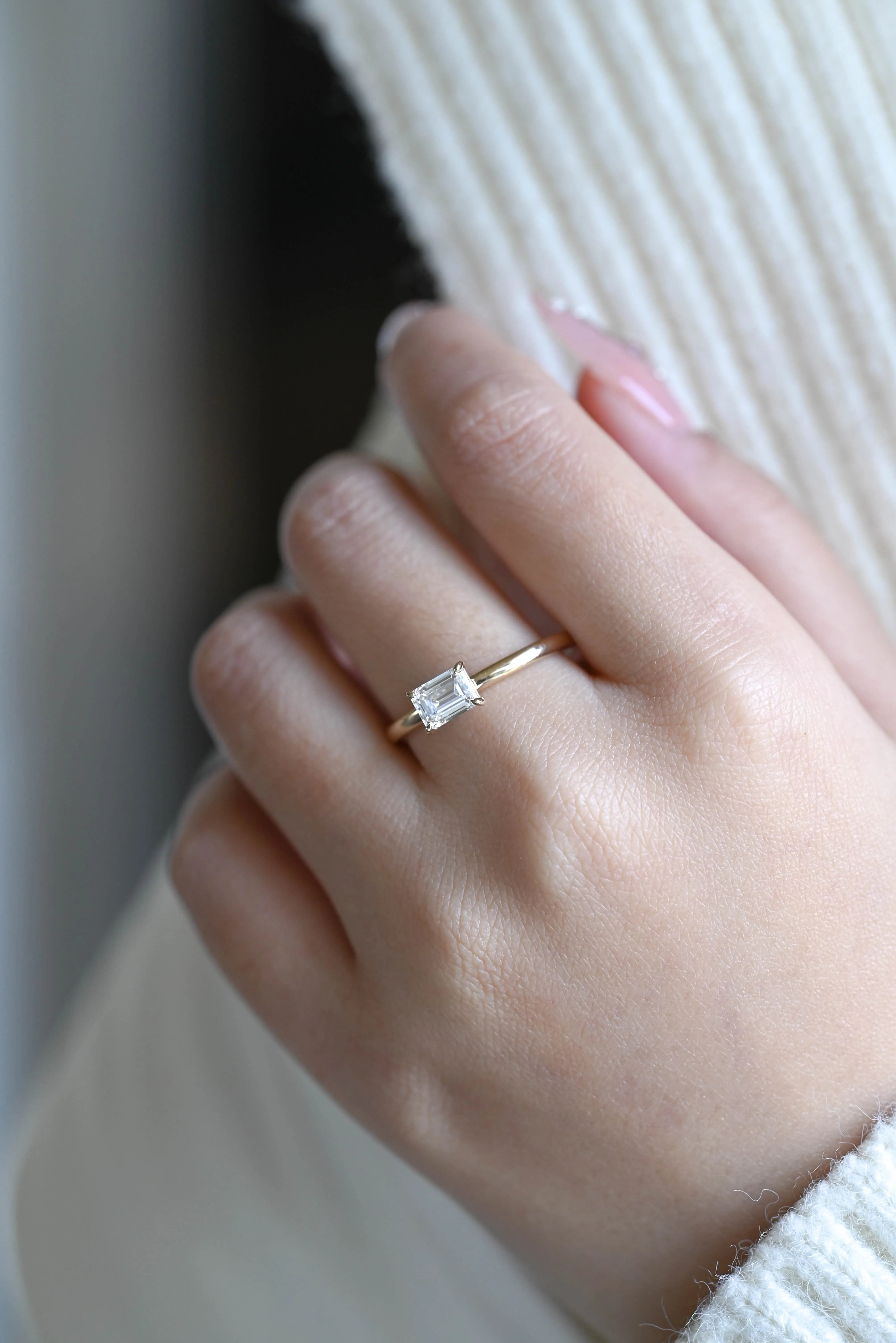 Solid Gold Emerald Cut Lab Diamond East-West Setting Engagement Ring | D Color VS1 IGI Certified sold by Causyou product image thumbnail 3