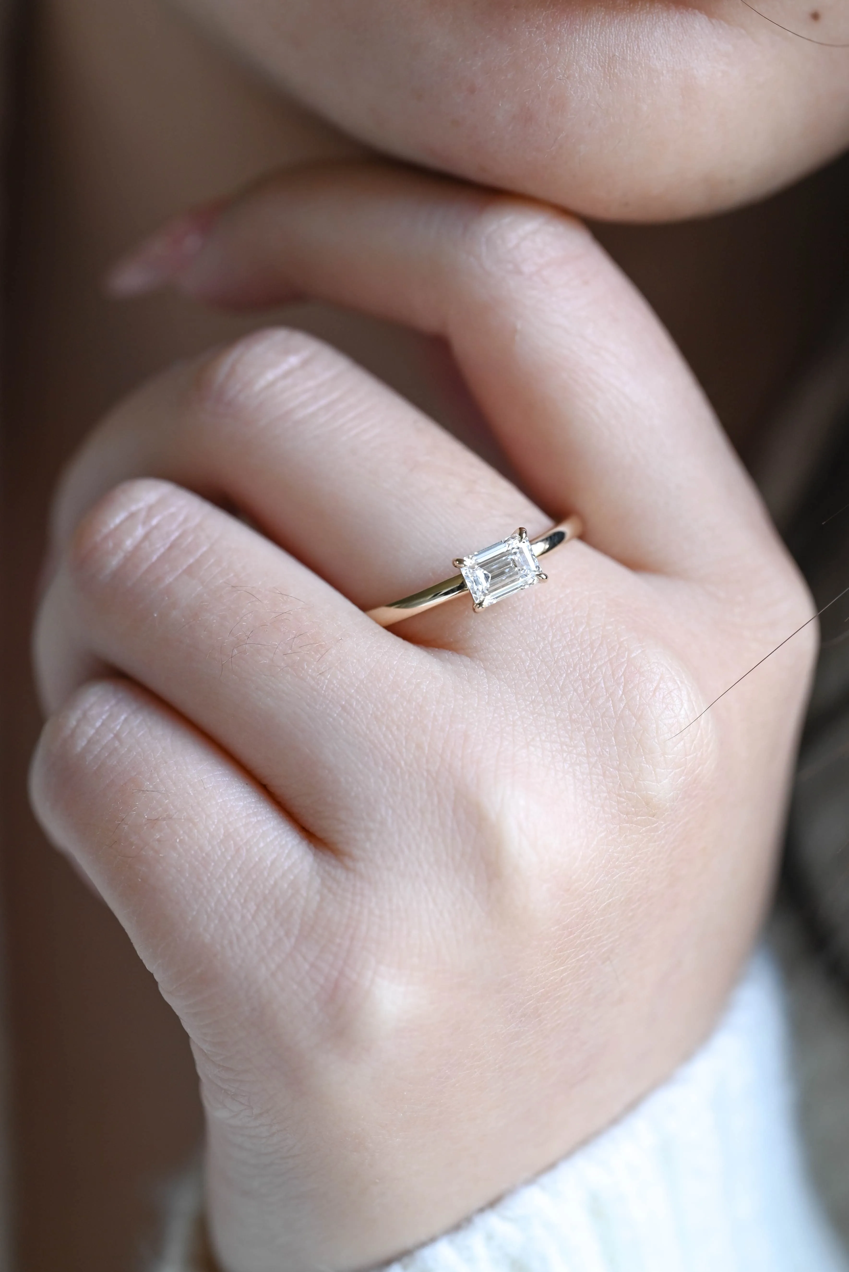Solid Gold Emerald Cut Lab Diamond East-West Setting Engagement Ring | D Color VS1 IGI Certified sold by Causyou product image thumbnail 2
